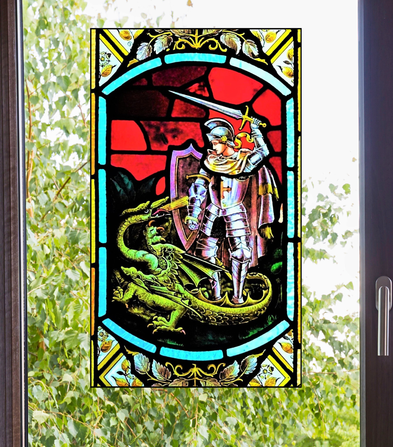 Dragon Faux Stained-Glass WINDOW CLING Size 8" Repositionable Vinyl