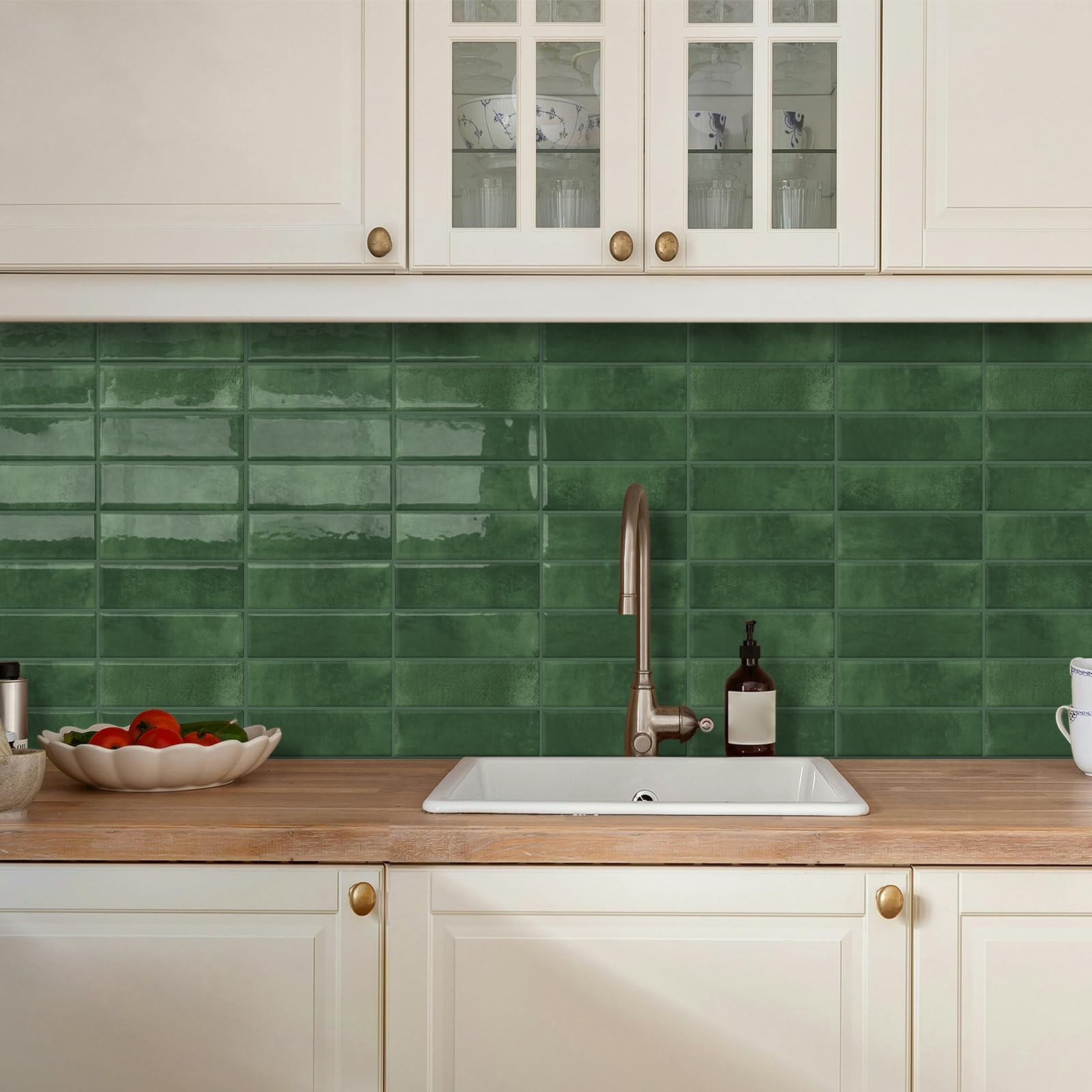 Green Peel and Stick Backsplash Tiles for Kitchen Wall 10-Sheet