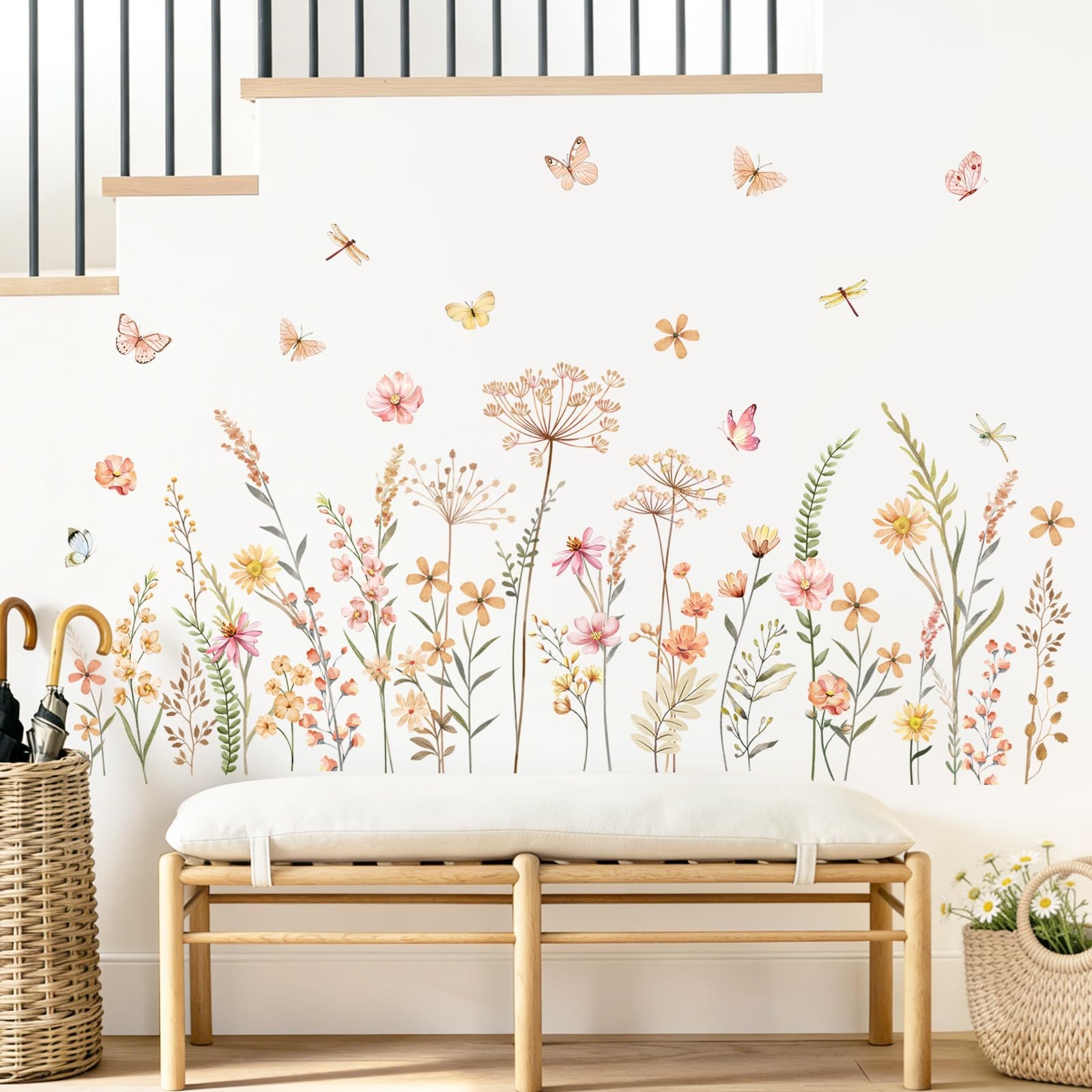 Boho Flower Wall Decals Bohemia Wildflower Grass Wall Stickers Peel and Stick…