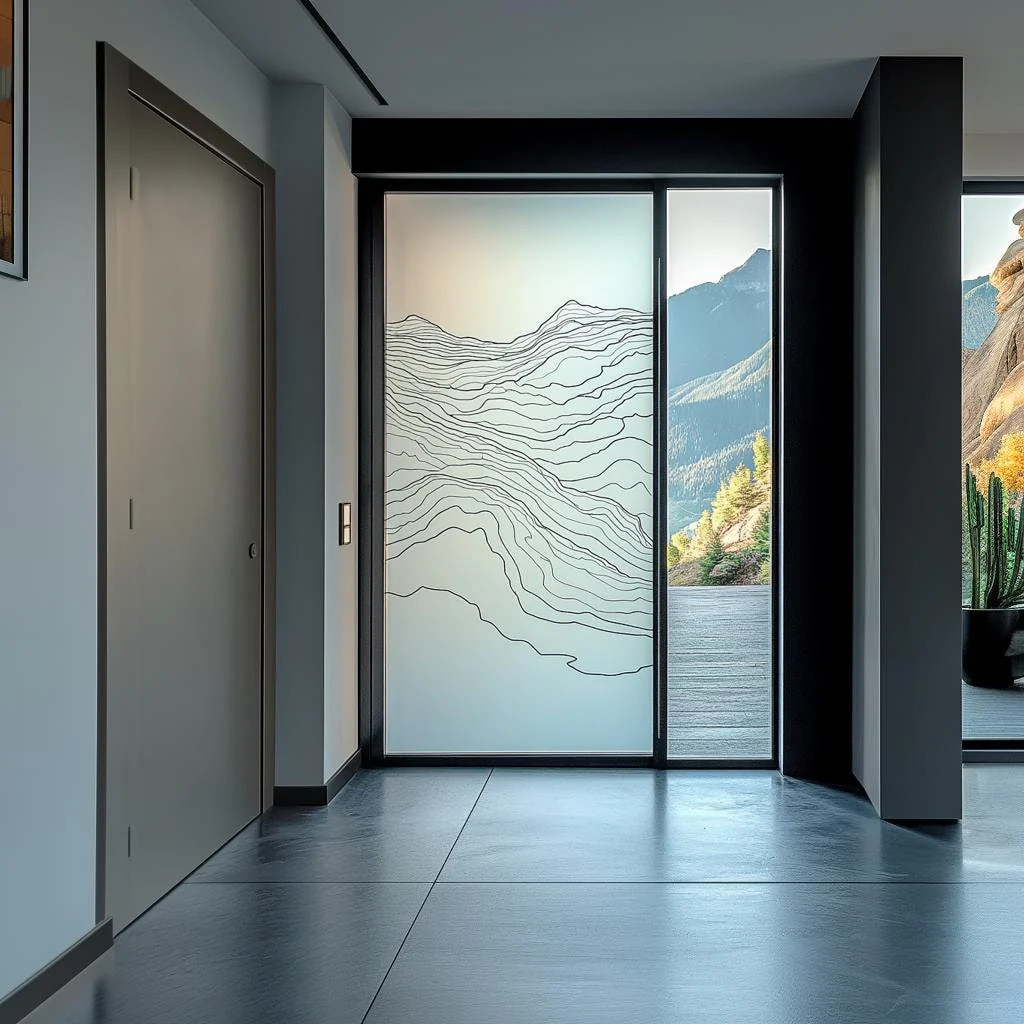 Custom Frosted Glass Door Decal | Topographic Line Design