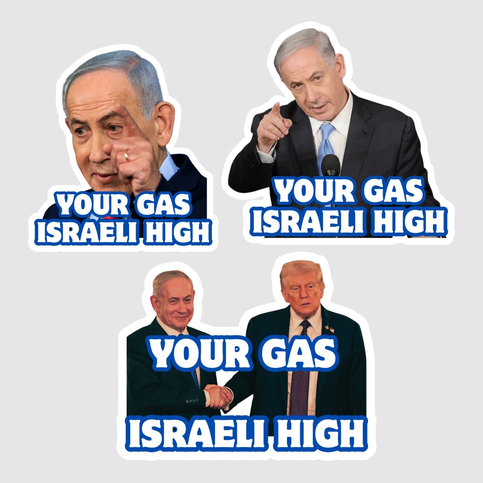 Your Gas Israeli High Stickers Bibi Trump 50pc Mixed Political Vinyl Decals 1.5"