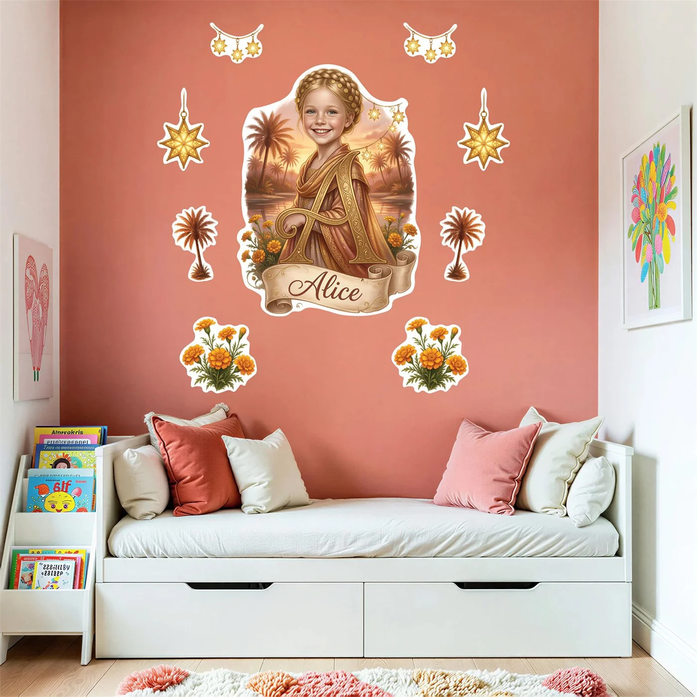 Personalized Princess Wall Decal Set Custom Girl Photo Name 10 Pc Sunset Oasis