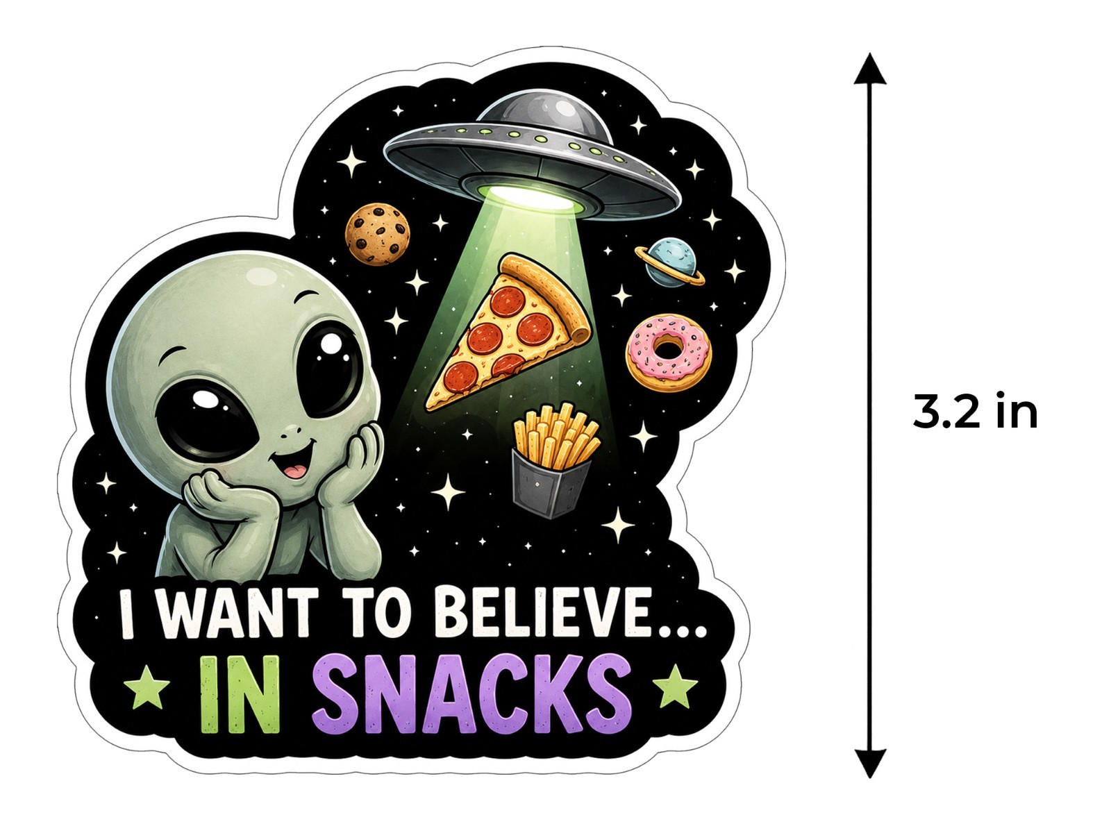 Alien Vinyl Decal Sticker UFO Space Sci Fi Laptop Window Binder Cute Set of 2
