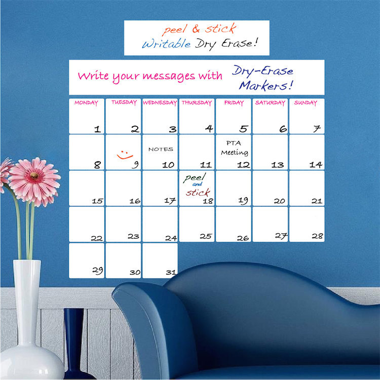 Monthly Dry Erase Calendar Notes Removable White Board Writable Markers, b77