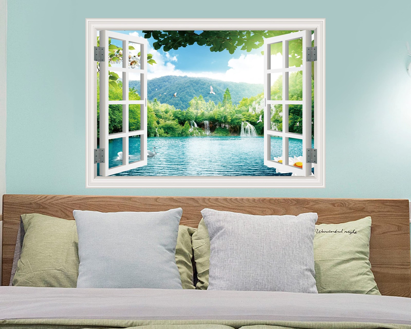 Fake Window Wall Sticker – Landscape Faux Window Wall Mural for Wall Decor, S…