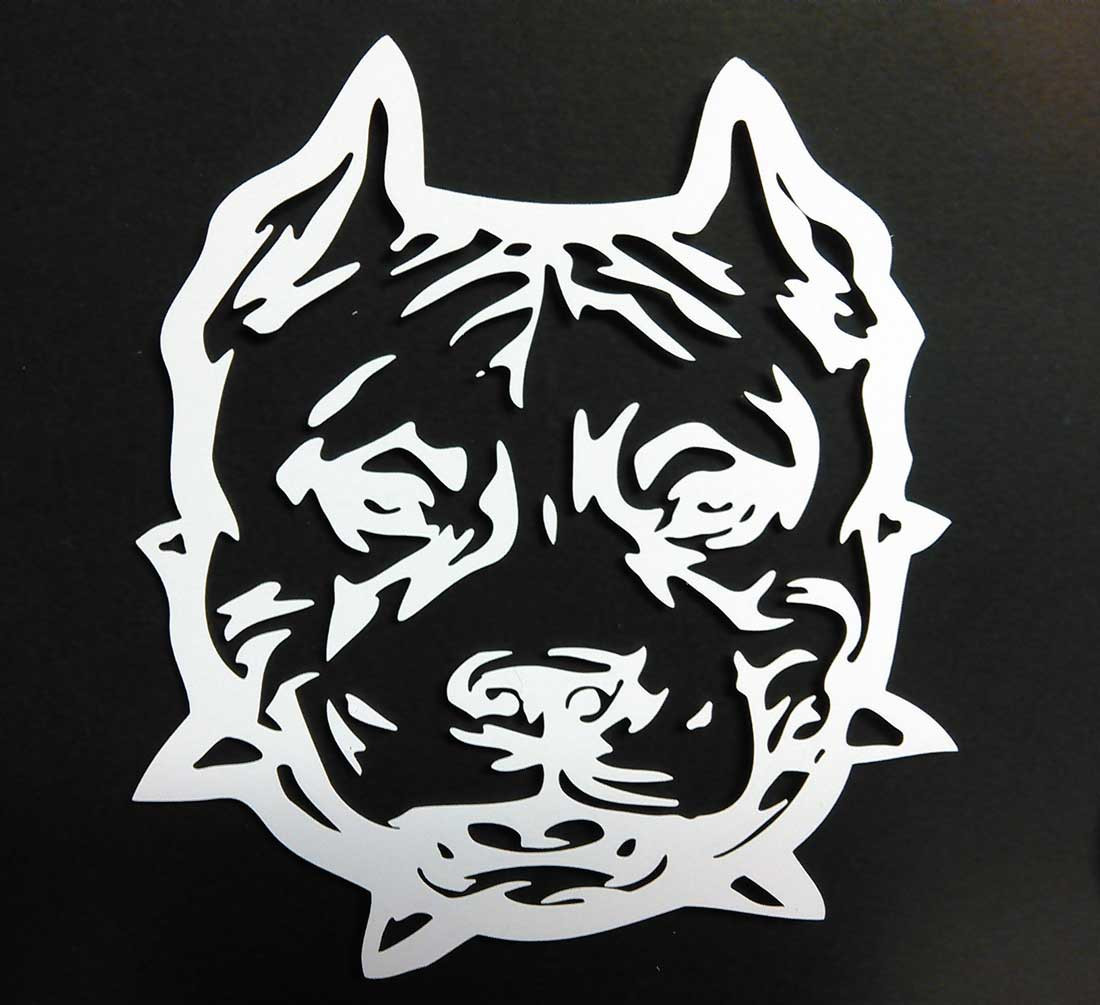PIT BULL DOGS & PUPPIES TRIBAL HEAD VINYL DECAL STICKER 5 1/2" INCH