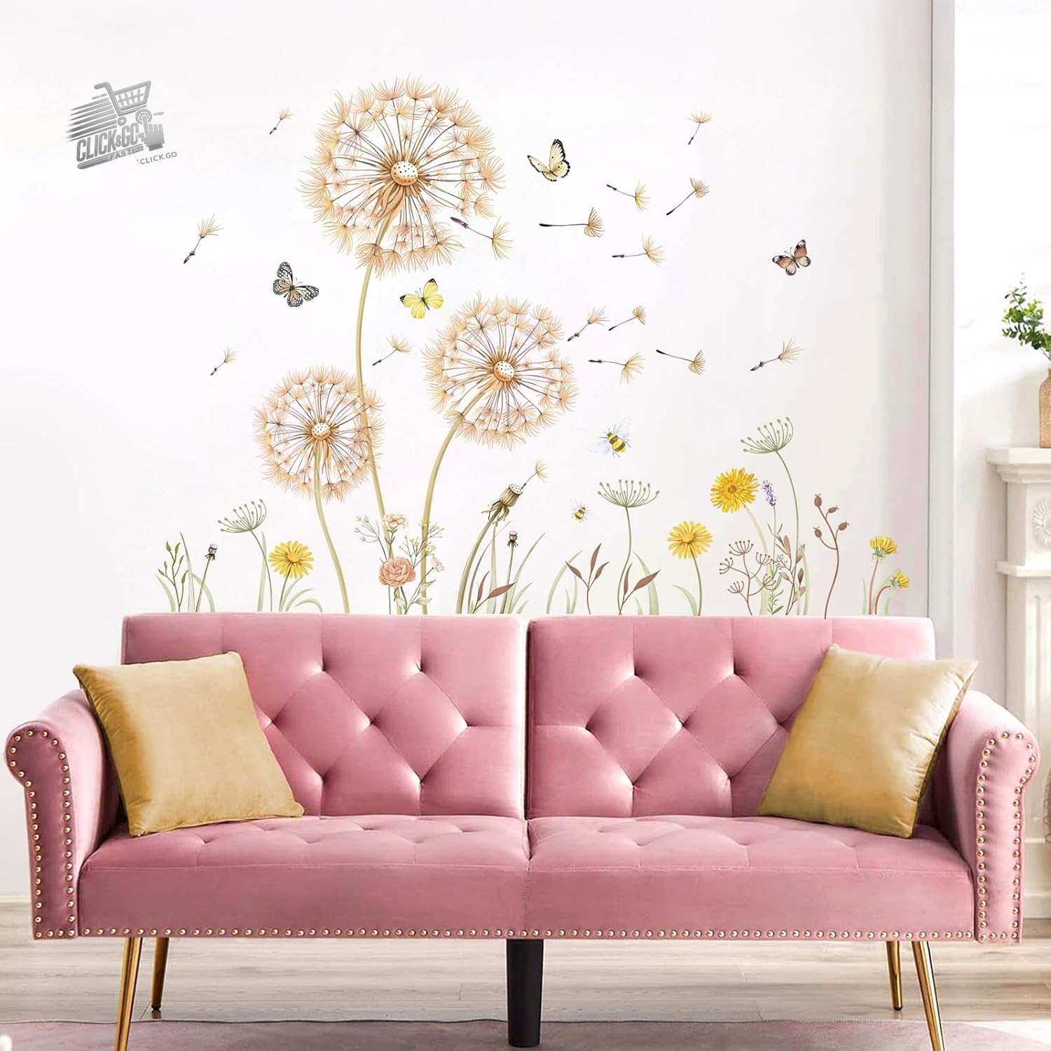 Butterflies Blue Dandelion Shower Head PVC Wall Stickers Bedroom Bed Living Room
