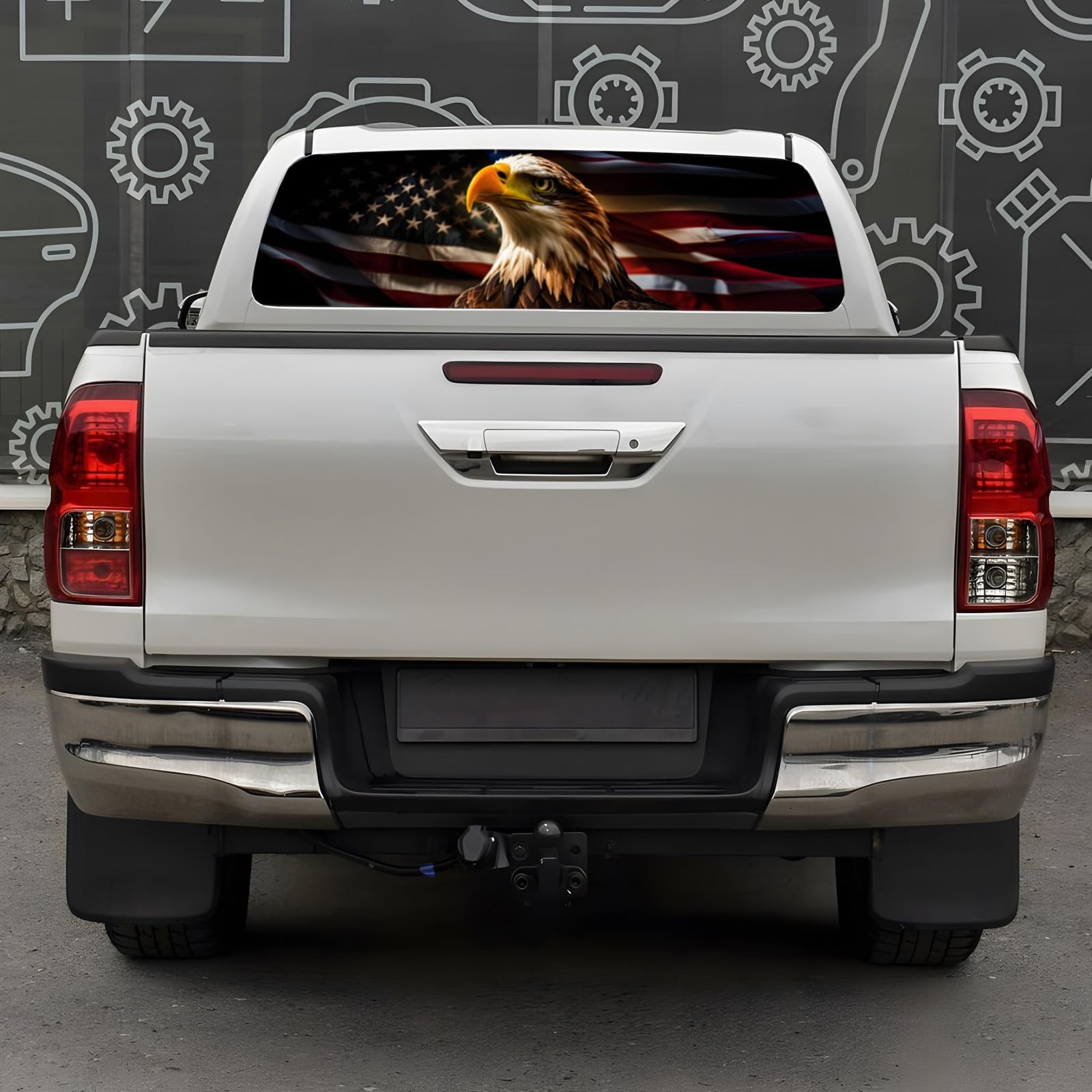 65×22 in Back Window Decals for Trucks – American Flag Eagle-1 Large-65×22 IN