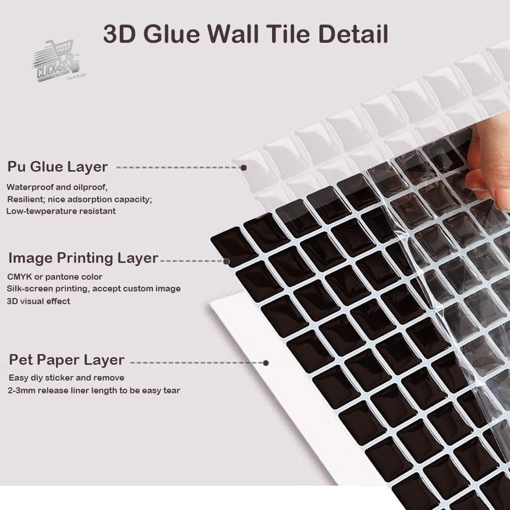 3D Tile Stickers Mosaic Tiles Sticker PVC Kitchen Bathroom Waterproof 4