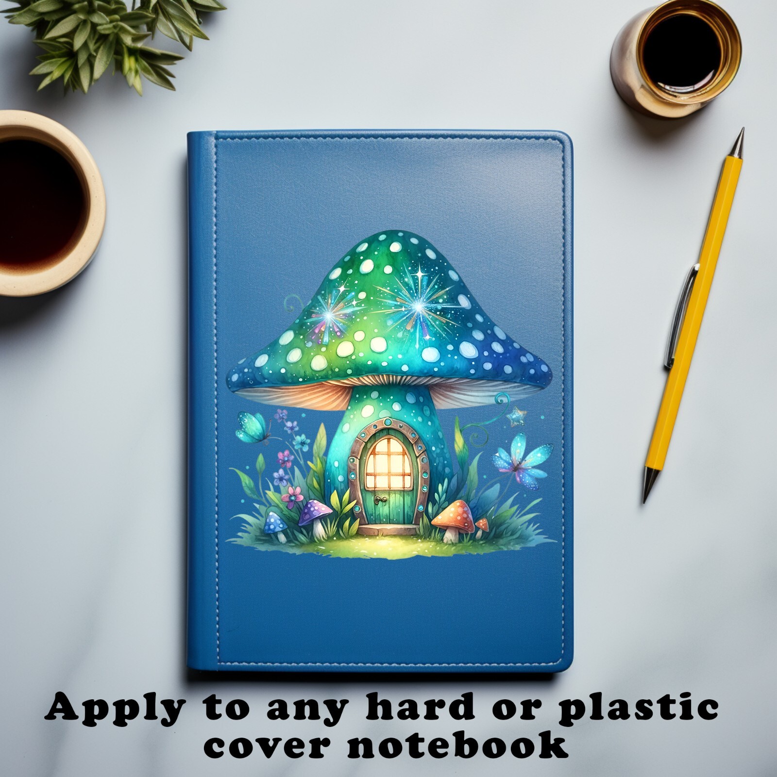 Blue Green Mushroom Fairy House UV DTF Transparent Sticker / Decal