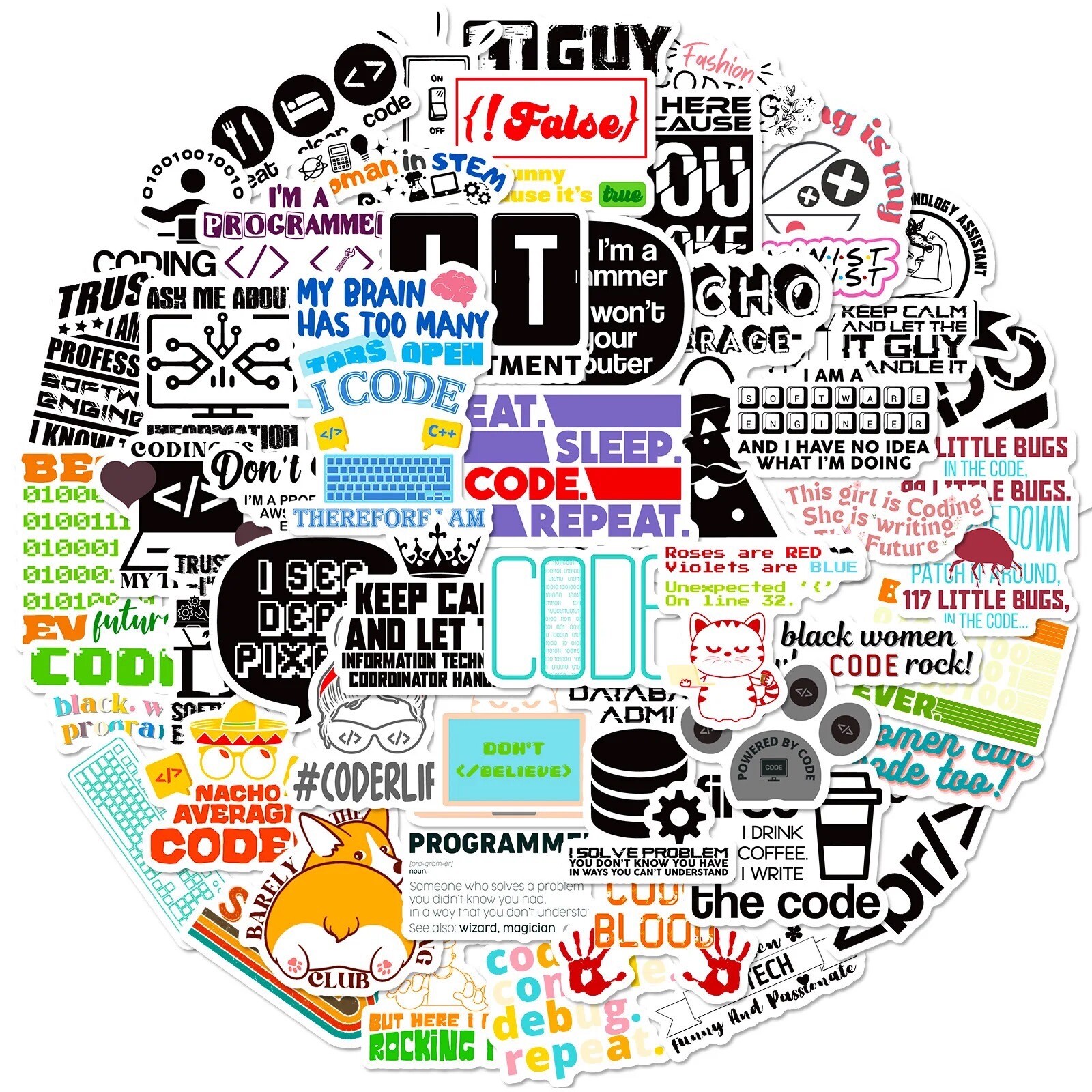 20 Random Programming Computer Stickers Coding Decals Laptop Hydro Free Shipping
