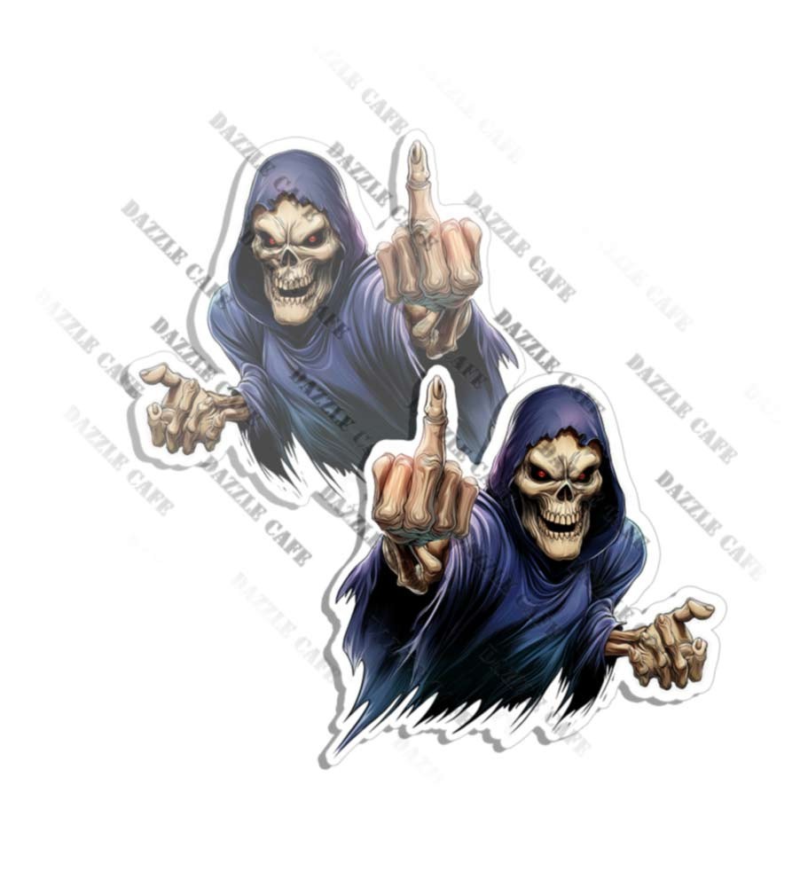 Grim Reaper Middle Finger Vinyl Decal Skull Death Sticker Made in USA 2 PACK