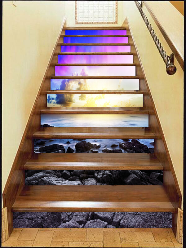 3D Purple Cloud ZHU693 Stair Risers Decoration Photo Mural Vinyl Wallpaper Zoe