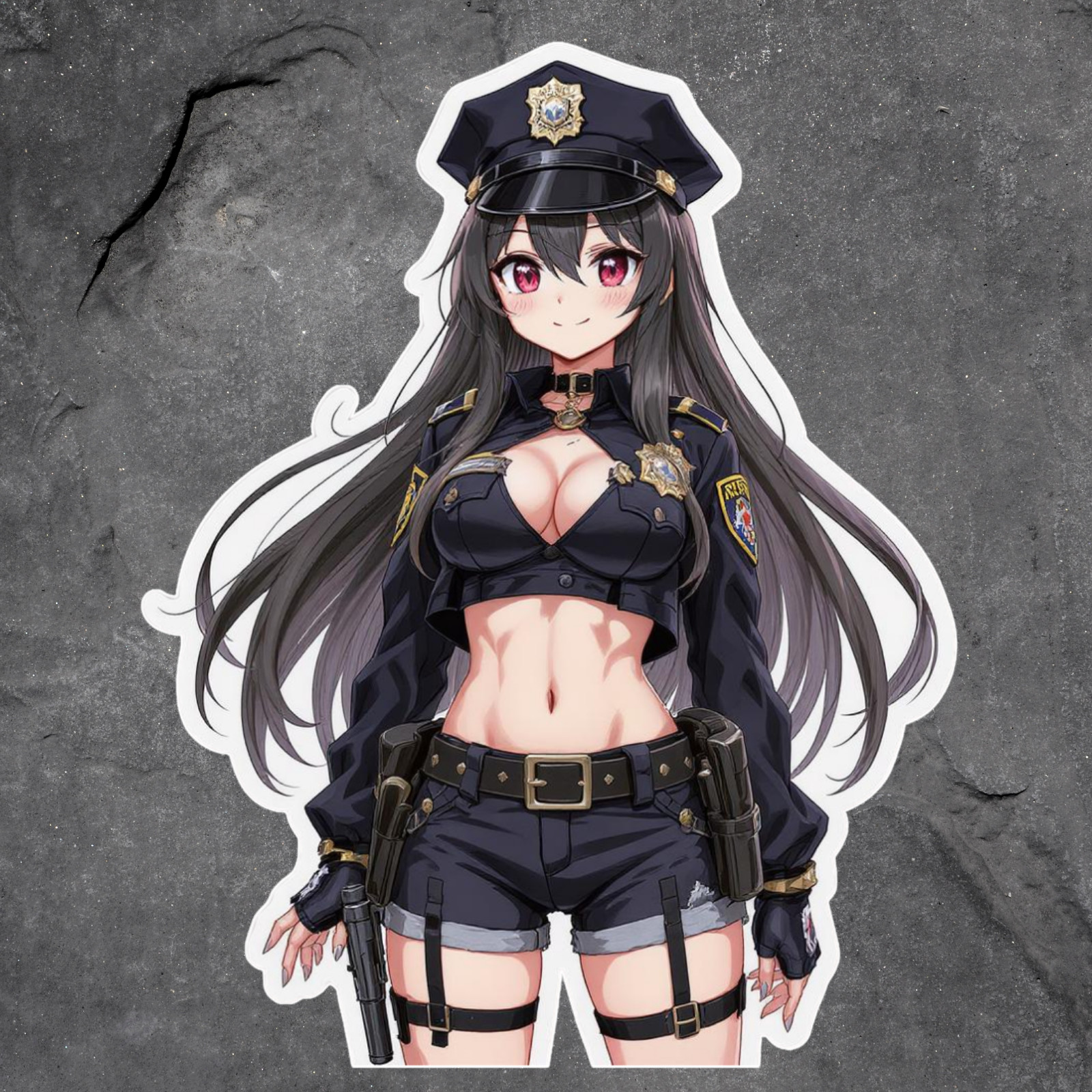 Pinup Girl Sticker Vinyl Decal Anime Cop Back View Fishnets Cheeky Tight Shorts