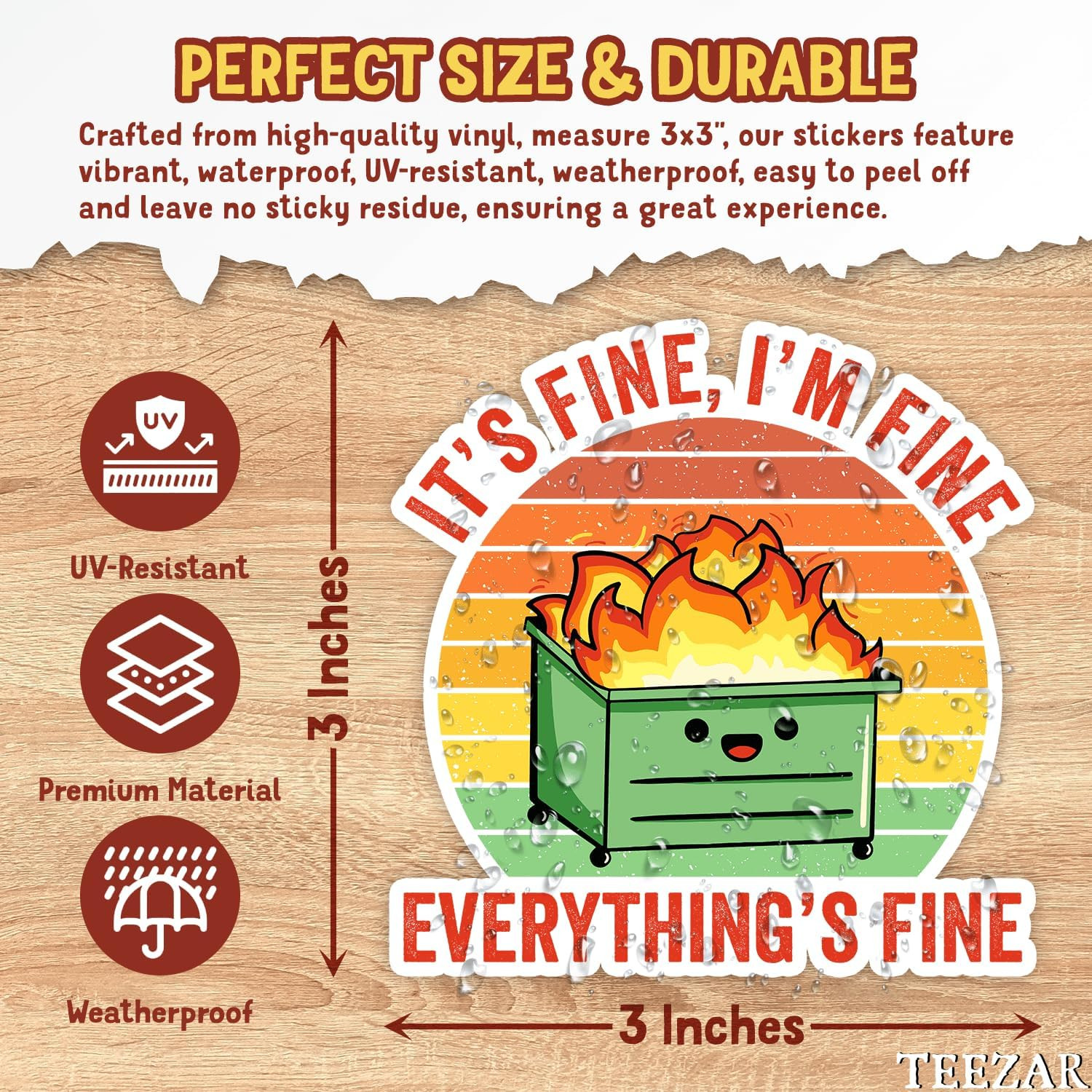 12 PCS Dumpster Fire Sticker, I'M Fine It'S Fine Everything Is Fine Sticker, Fun