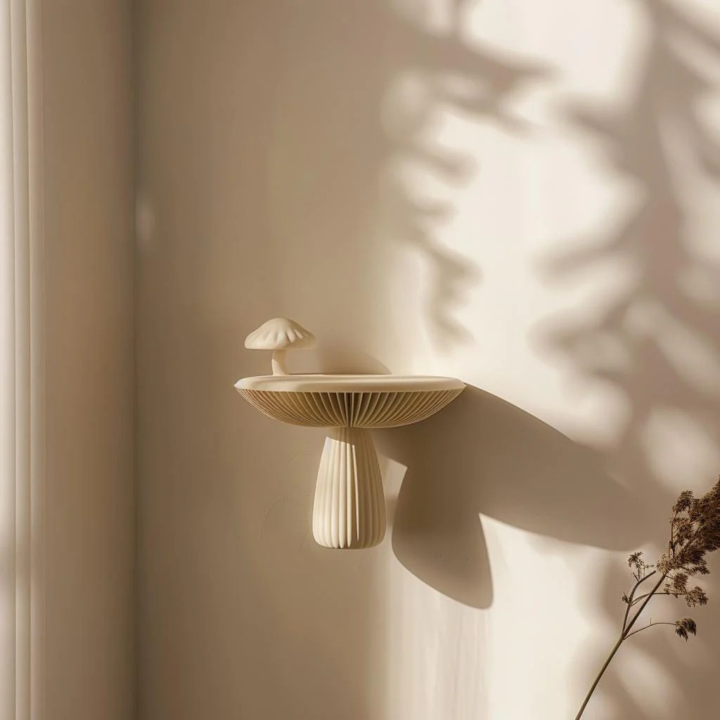 3D Printed Mushroom Wall Shelf | Modern Nature Inspired Floating Shelf | Unique