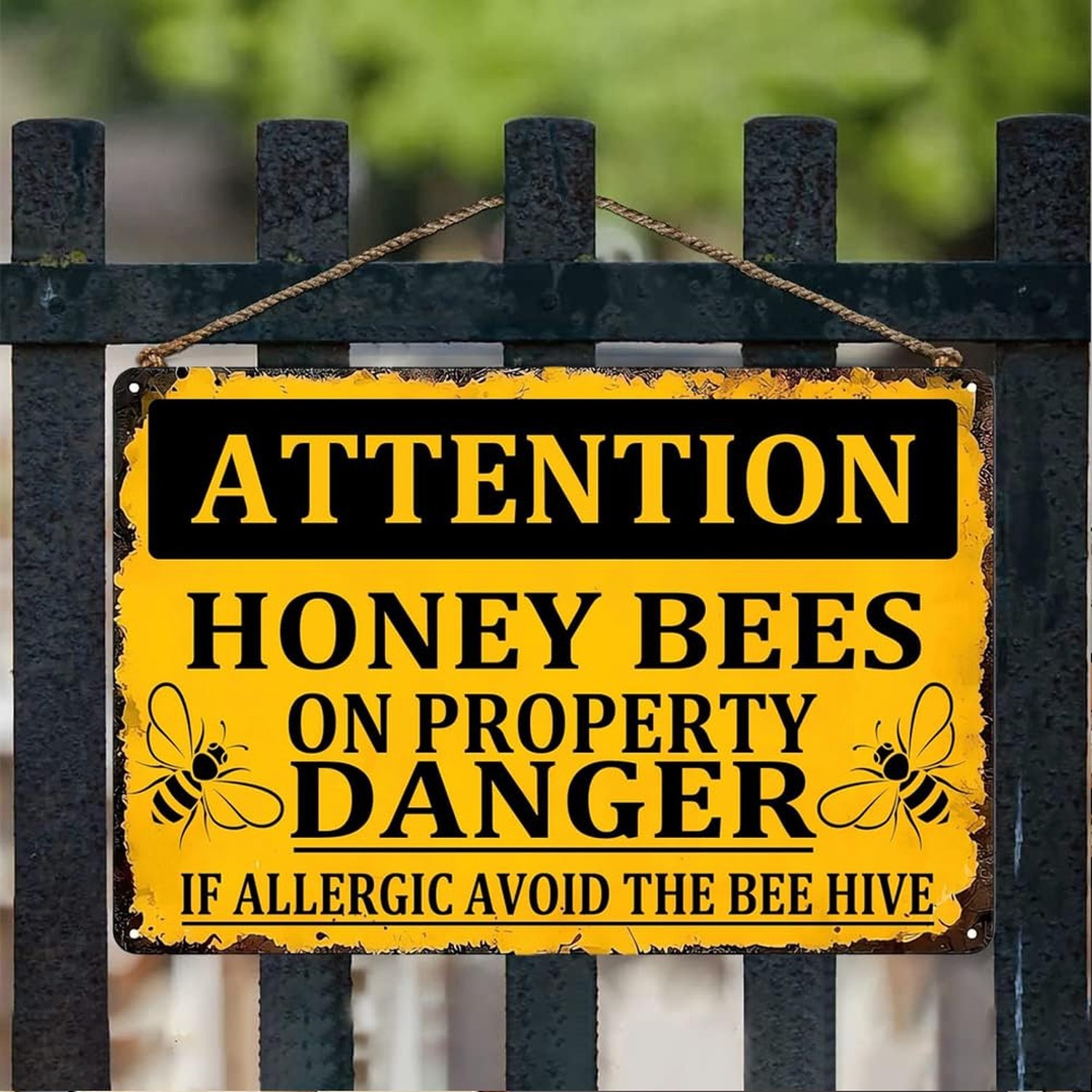 Honey Bee Decor Vintage Metal Sign,Attention Honey Bees On Property Danger Vi…