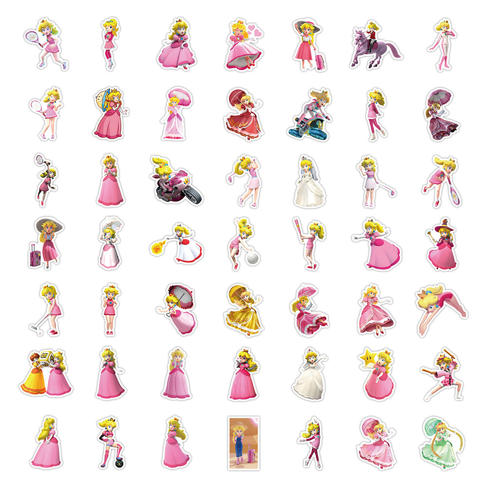 100Pcs Princess Peach Stickers for Kids Water Bottle Waterproof Scrapbooking