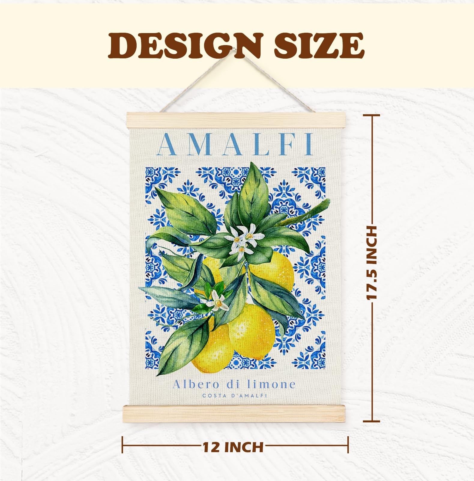 Yomisex Italian Amalfi Coast Lemon Wall Art Poster, Blue and White Floral Med…
