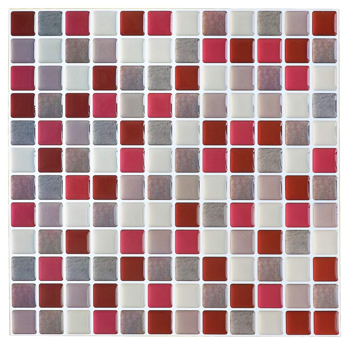 3D Mosaic Tile Sticker Removable Wallpaper Tile Red, 3D Adhesive Wall Tiles B…