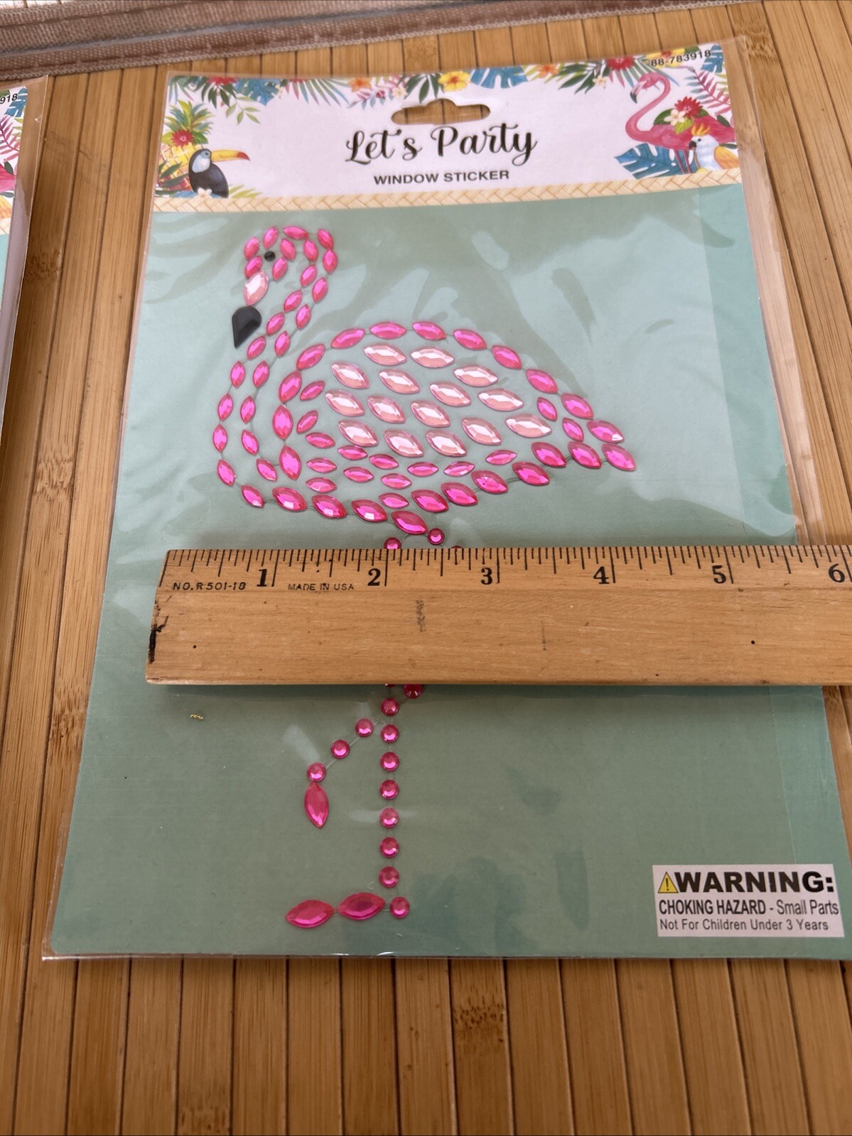 Flamingo window sticker Let’s Party 7×4.4” Shiny Rhinestone Like 2 Tone Pink