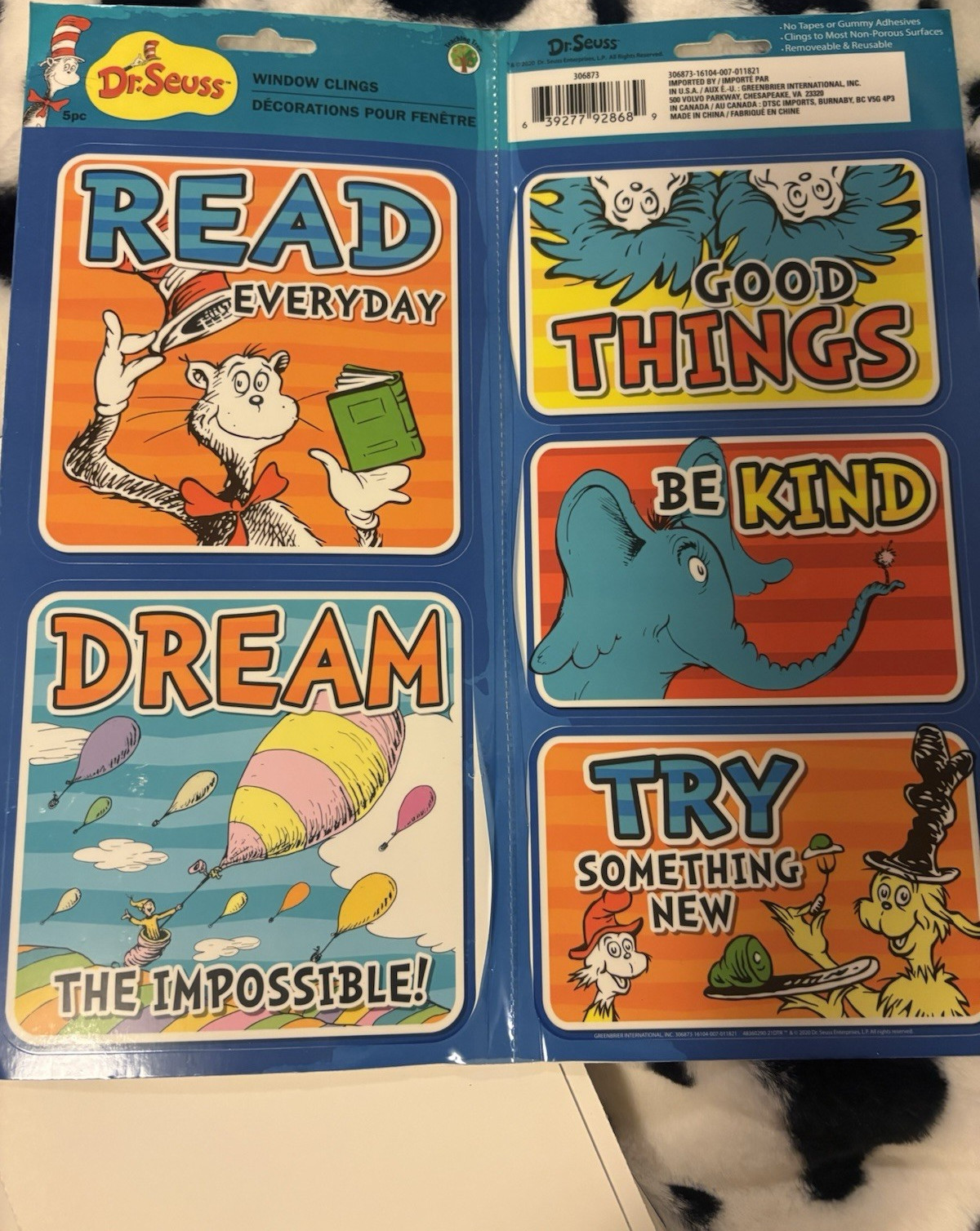 Dr. Seuss Cat in the Hat Window Clings, 30-5 cling sheets/ 150 total
