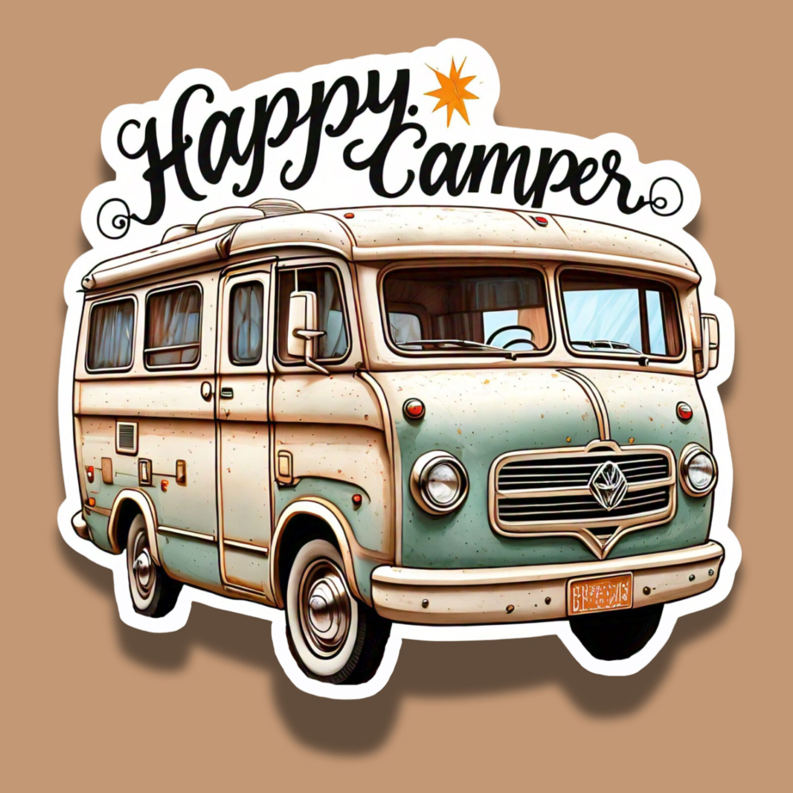Happy Camper Camping Vintage Retro Camper 3" Vinyl Sticker
