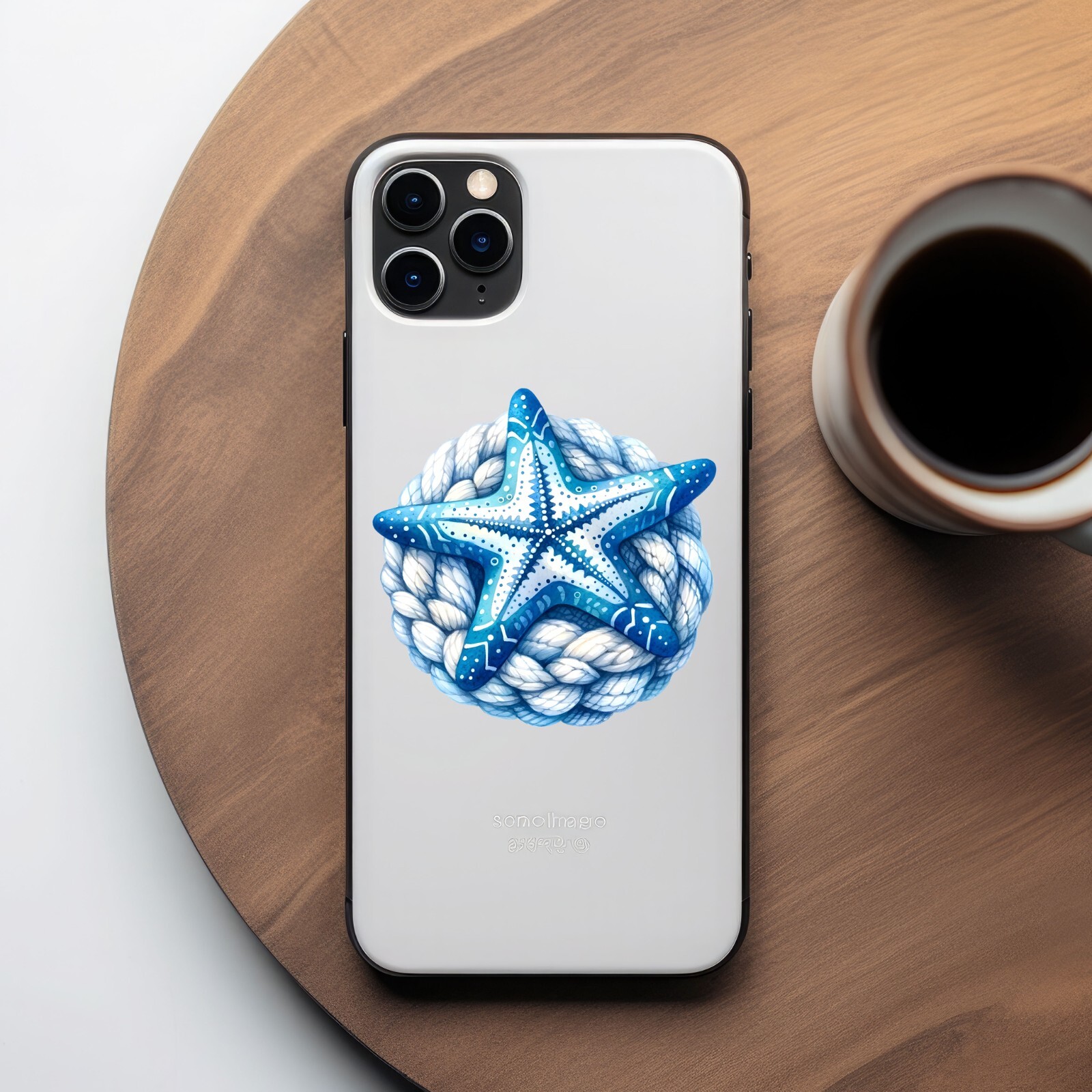 Blue and White Starfish and Rope Transparent Sticker / Decal