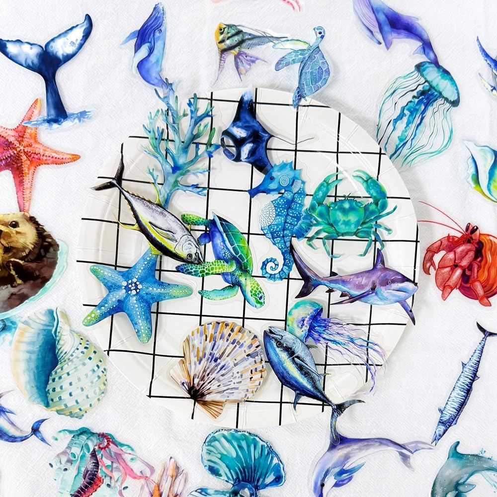 50PCS Marine Animal Stickers, Waterproof Underwater Sea Animal Decals