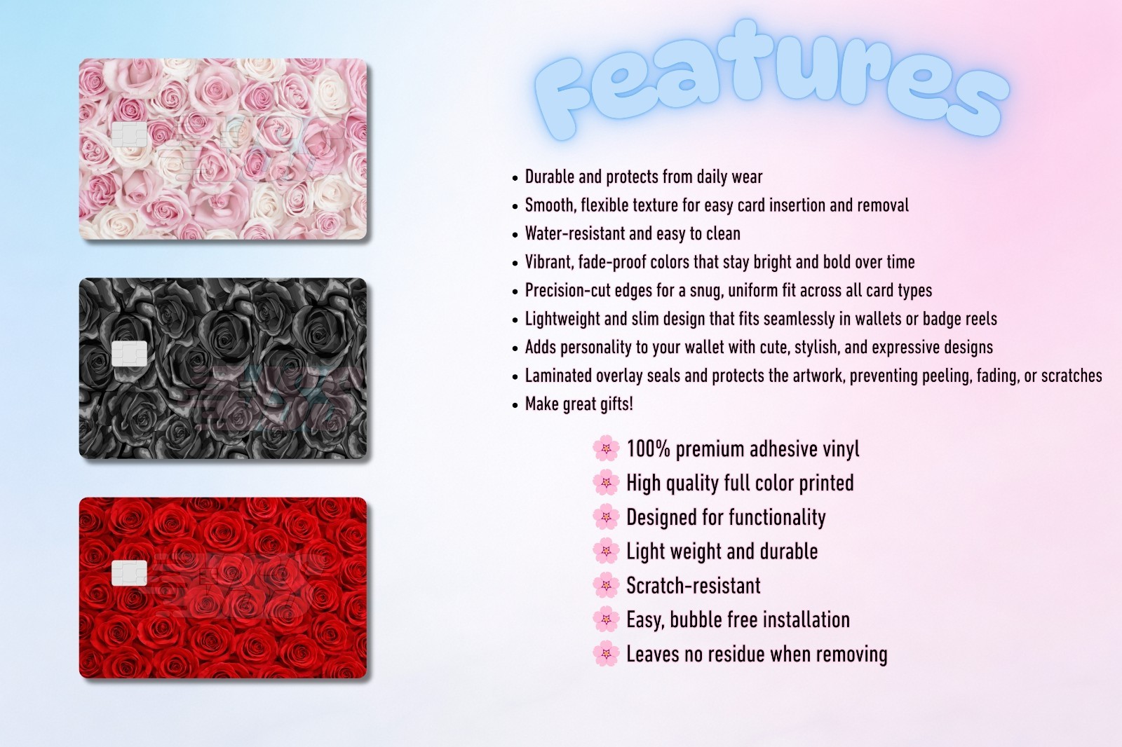 3‑Pack Floral Inspired Card Skins –Vinyl Credit & Debit Card Covers | Durable