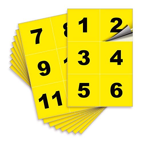 Consecutive Number Stickers – 1 to 50, 1 set – Vinyl Self 3-inch Yellow