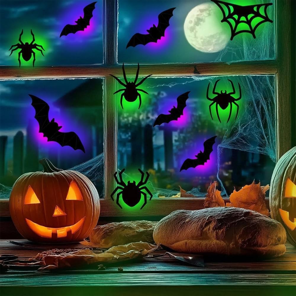 42pcs Halloween Wall Decor 3D Led Bats Spiders Wall Stickers Removable Light Up