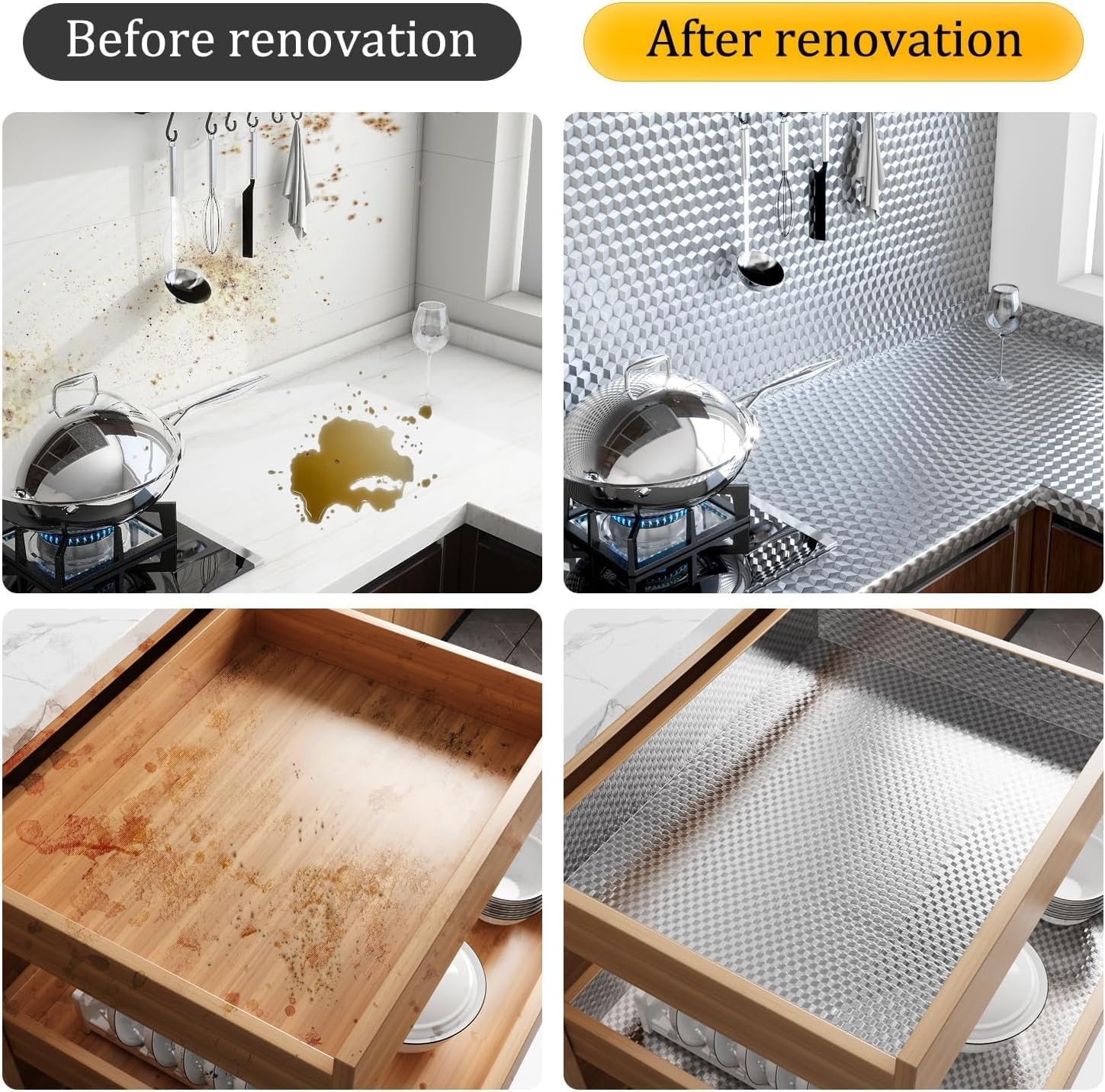 Kitchen Wallpaper Oil Proof Sticker Backsplash Self-Adhesive Paper Cabinet Liner