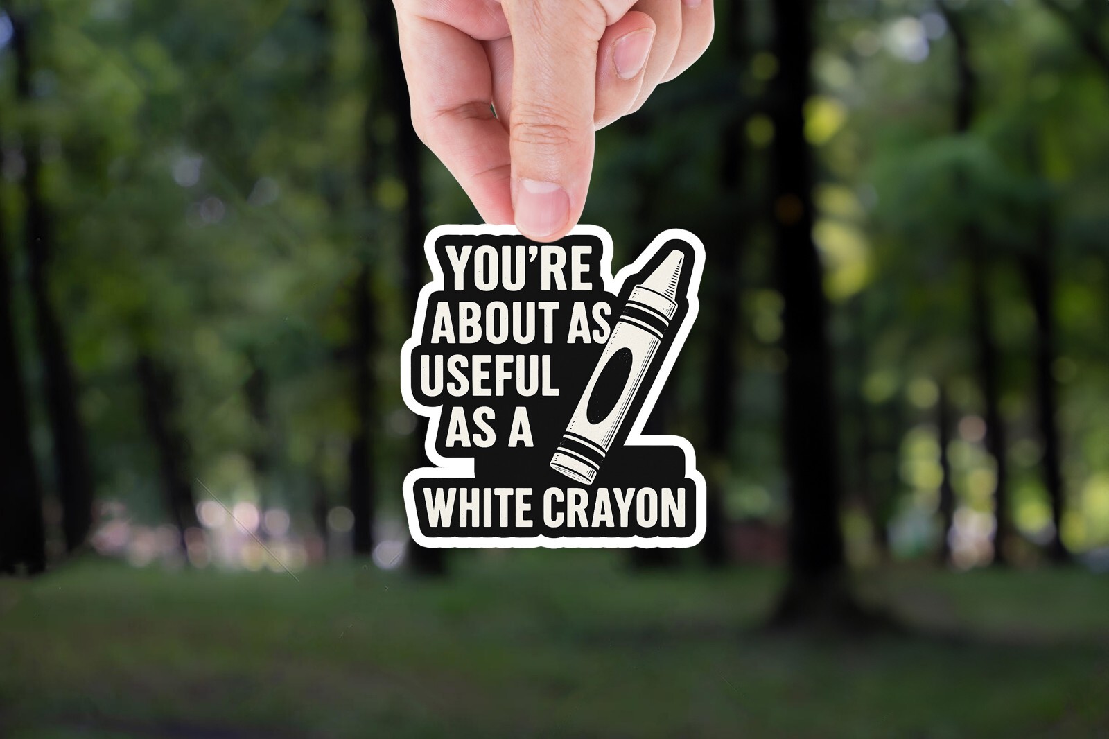 Funny insult sticker, sarcastic meme sticker, white crayon joke decal, savage hu