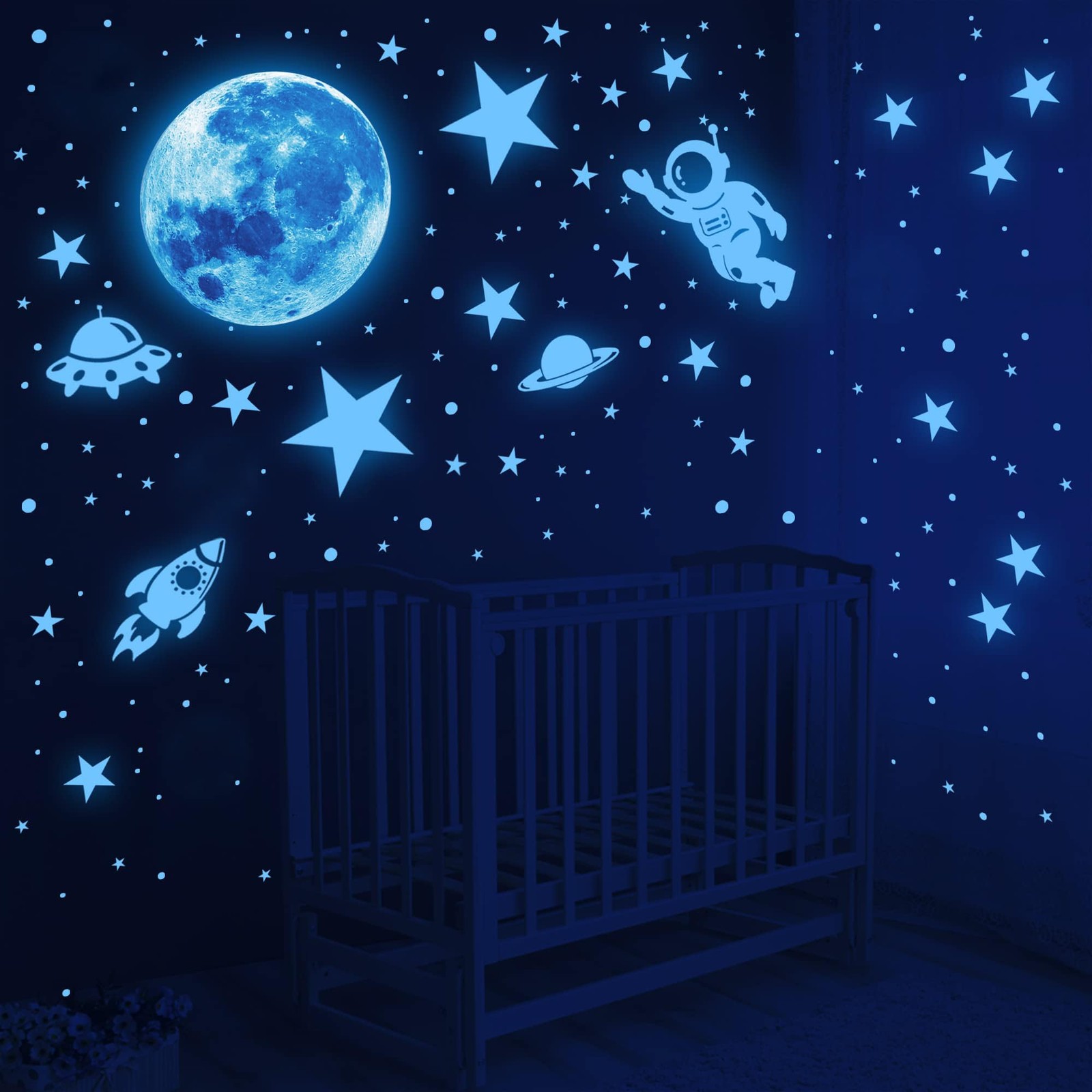 531Pcs Glow in The Dark Stars and Planet Wall Stickers,Galaxy Astronaut Blue