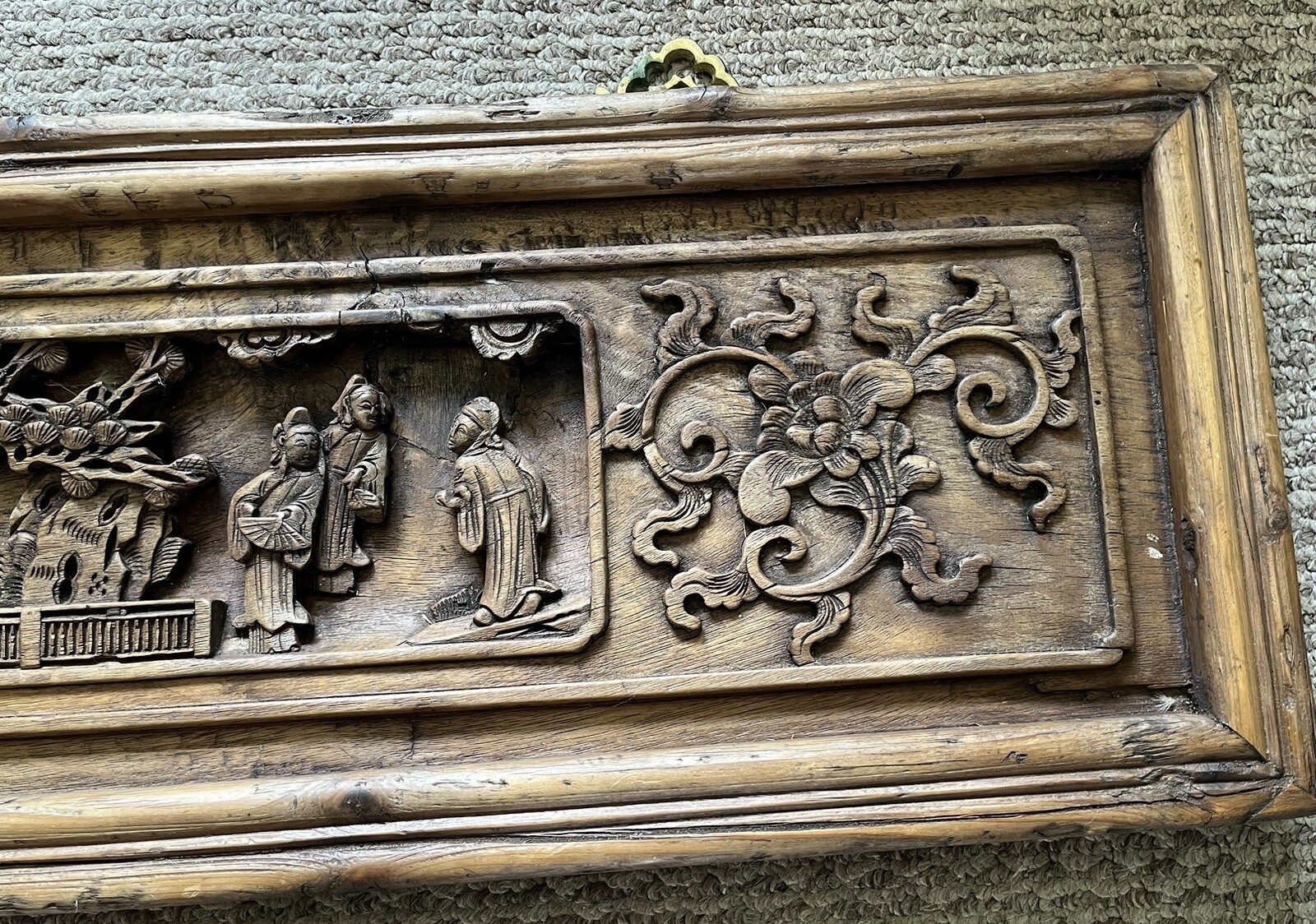 Large Vintage Old Chinese Window Carving Panel Wall Hanging Garden Maidens Decor