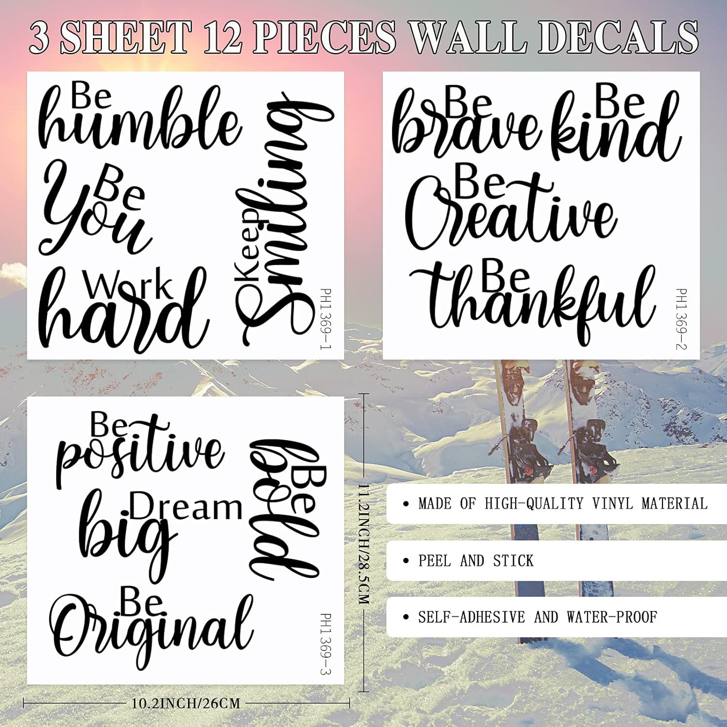 12 Pcs Inspirational Wall Decals Motivational Quote Peel and Stick Vinyl Wall Qu