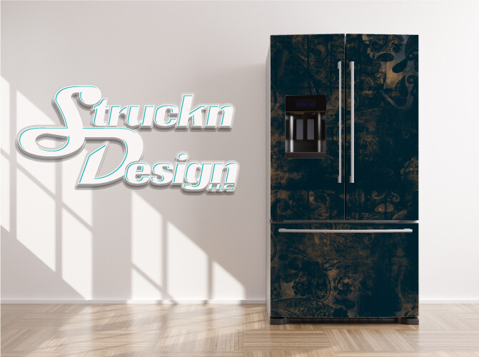 Floral Grunge Texture Beige Teal Fridge Freezer Wrap Side Door Vinyl Decal