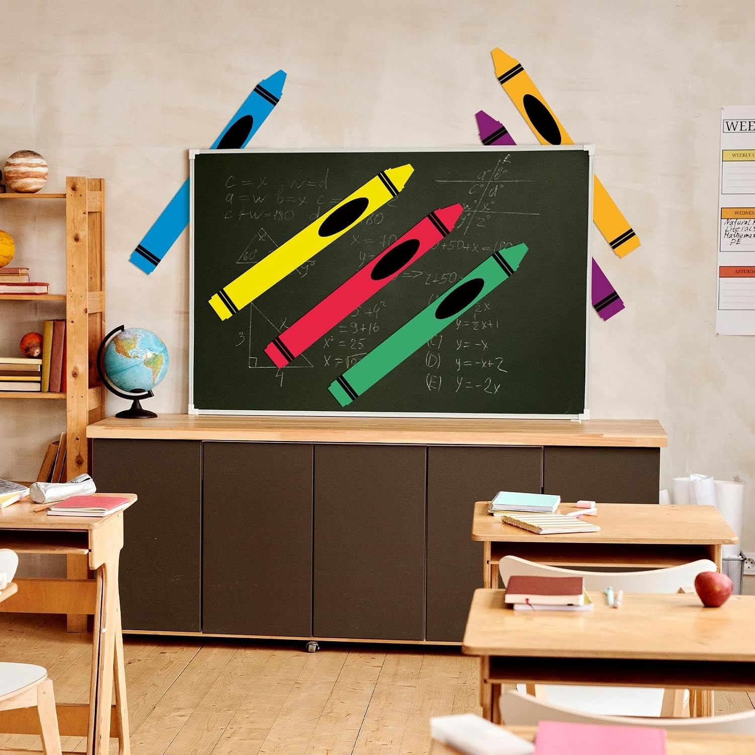 Colorful Crayon Wall Decals Stickers Rainbow Peel and Stick Decor for Walls