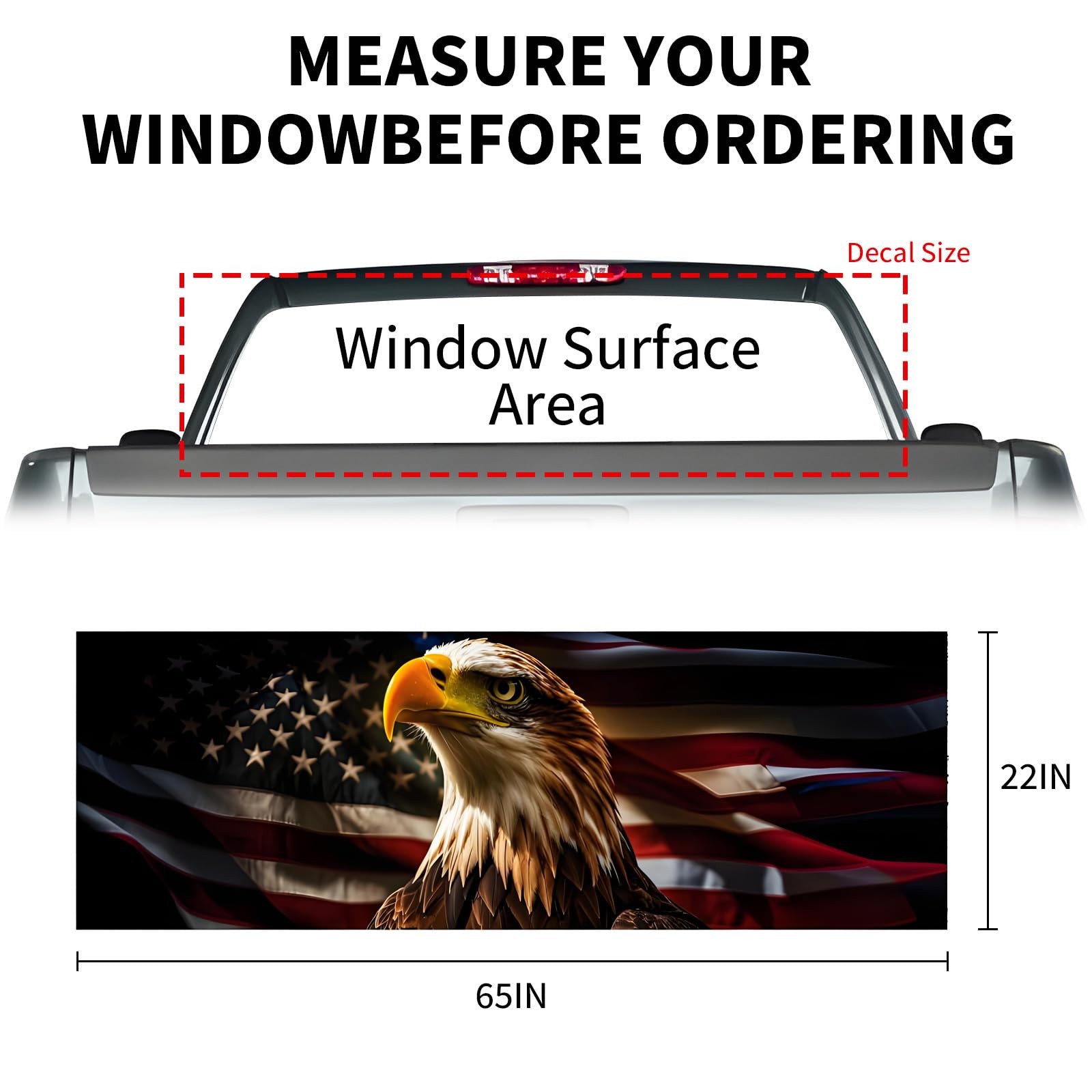 65×22 in Back Window Decals for Trucks – American Flag Eagle-1 Large-65×22 IN