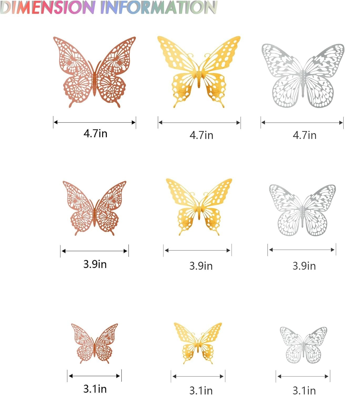72 Pcs 3D Butterfly Wall Decor – Gold, Silver & Rose Gold – Removable Stickers
