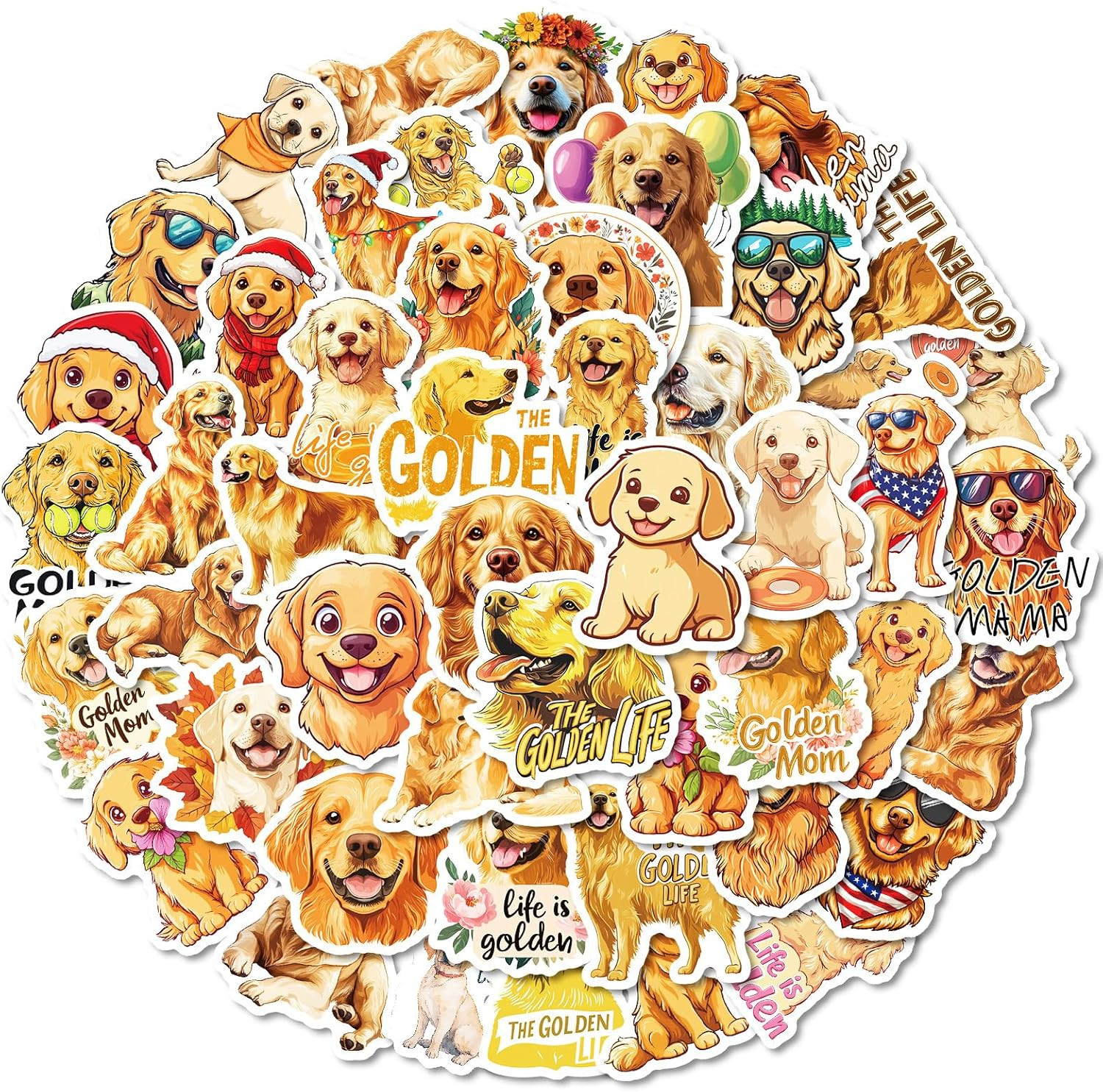 50PCS Cute Golden Retriever Stickers – Kawaii Dog Vinyl for Water Bottles & Scra