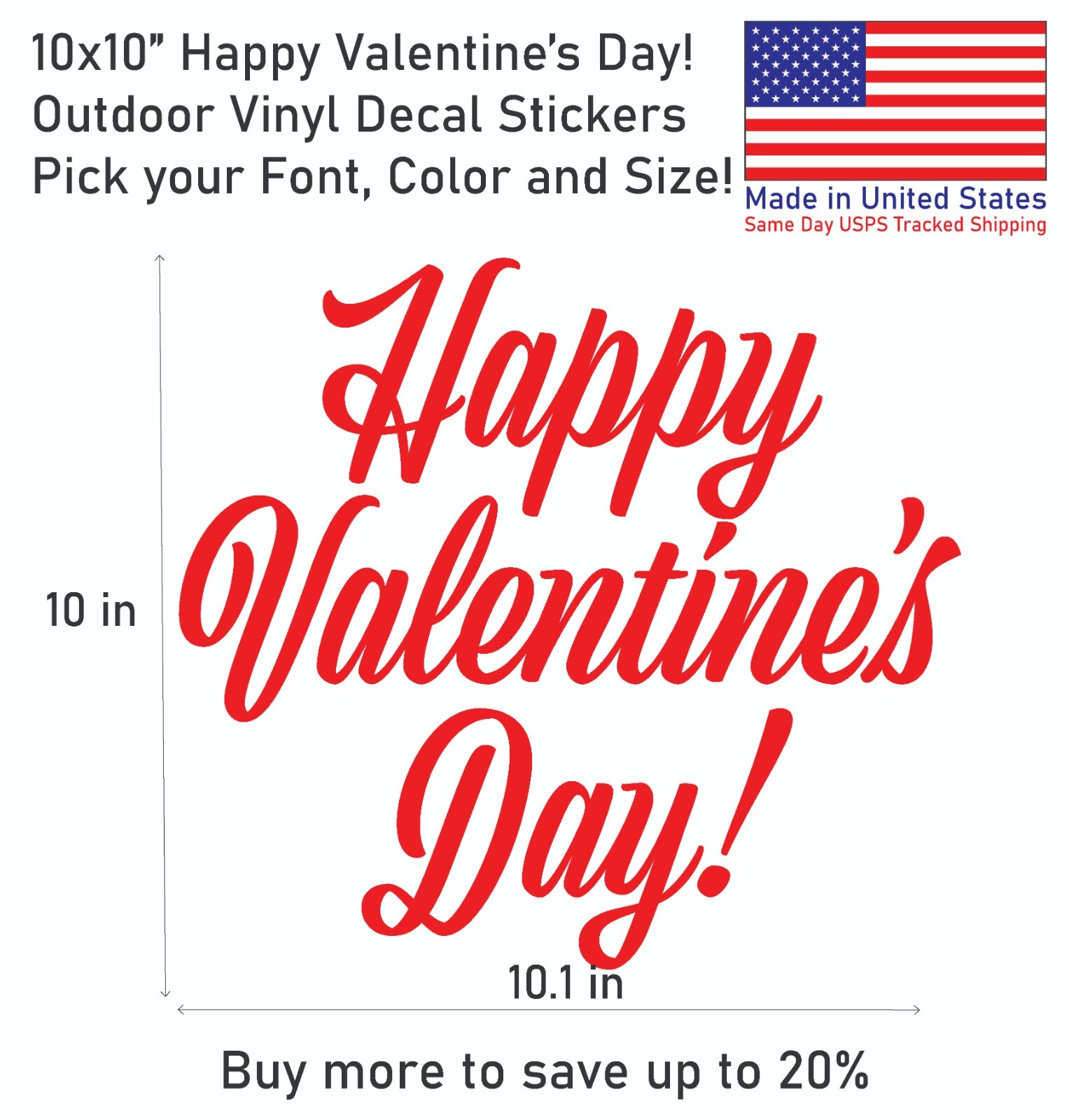 Happy Valentine's Day Font#1 Vinyl Decal Sticker – Made in US – SameDay Shipping