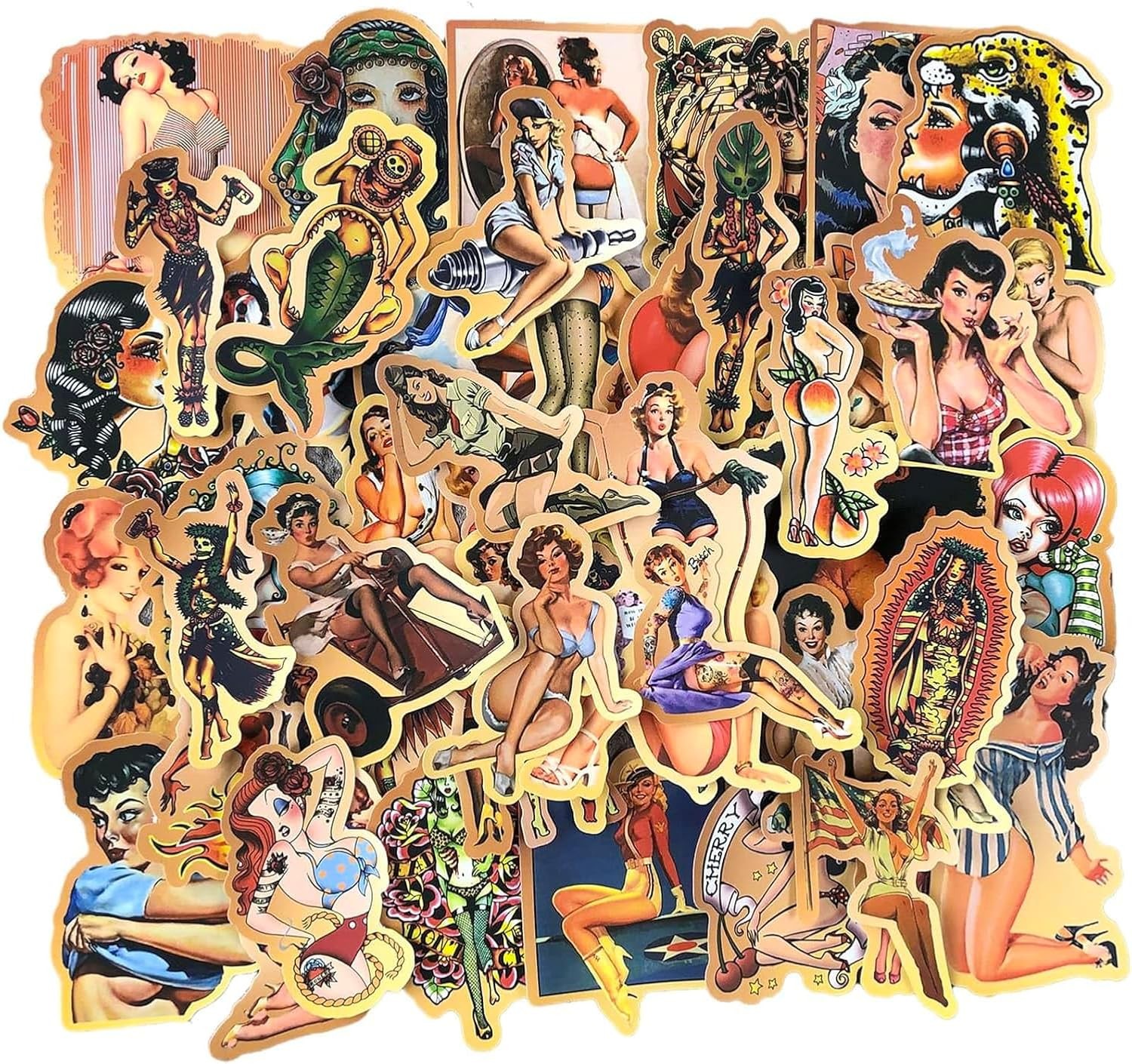 American Traditional Stickers Vintage Retro Pinup Sticker Pack, Vinyl Waterproof