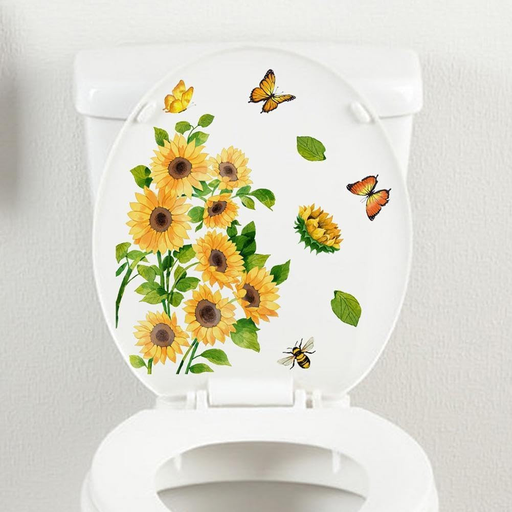Sunflower Butterfly Bathroom Toilet Sticker Self-Adhesive Waterproof PVC Wall Mu