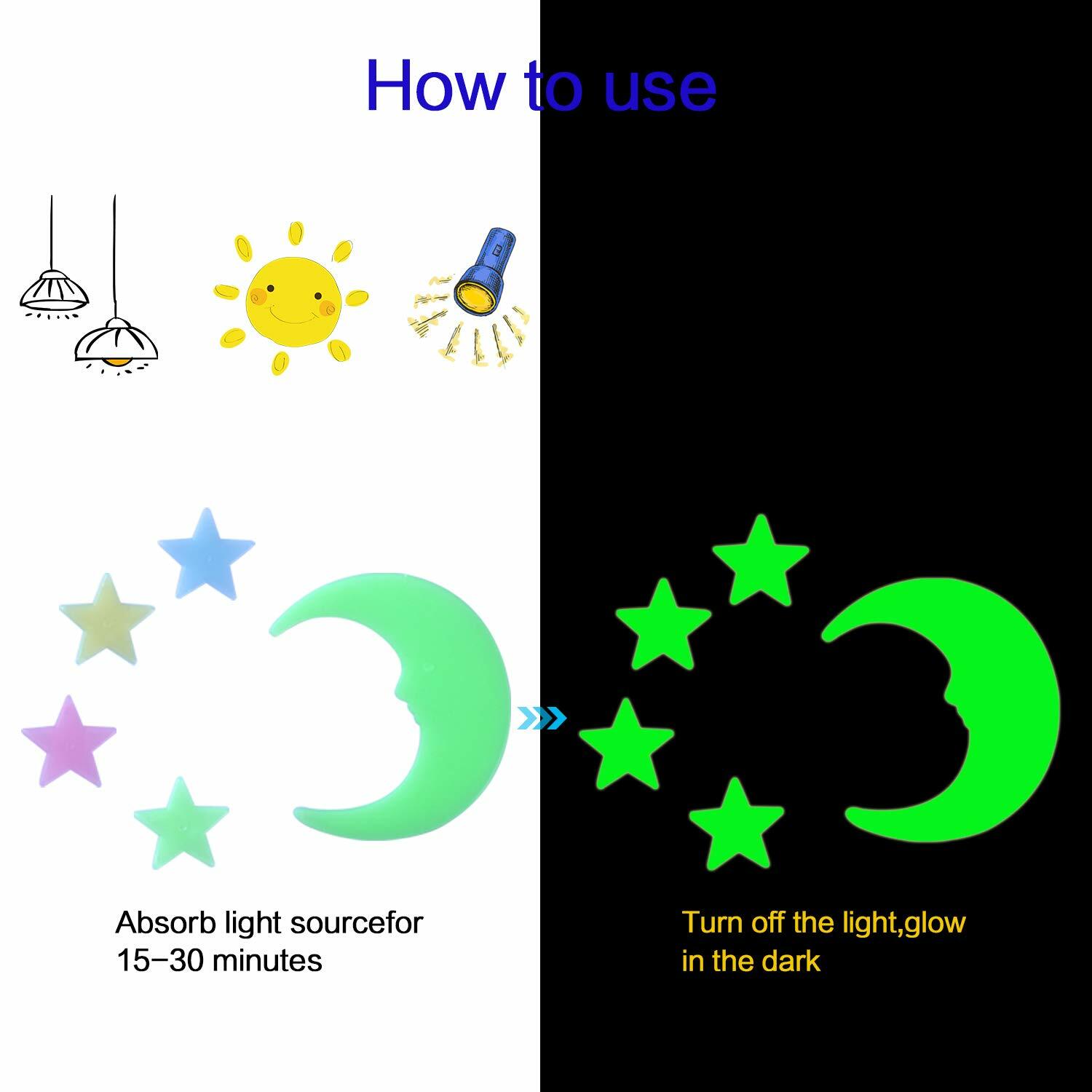 Blue 200 Home Wall Decals Ceiling Glow In The Dark Star Moon Kids Baby Stickers
