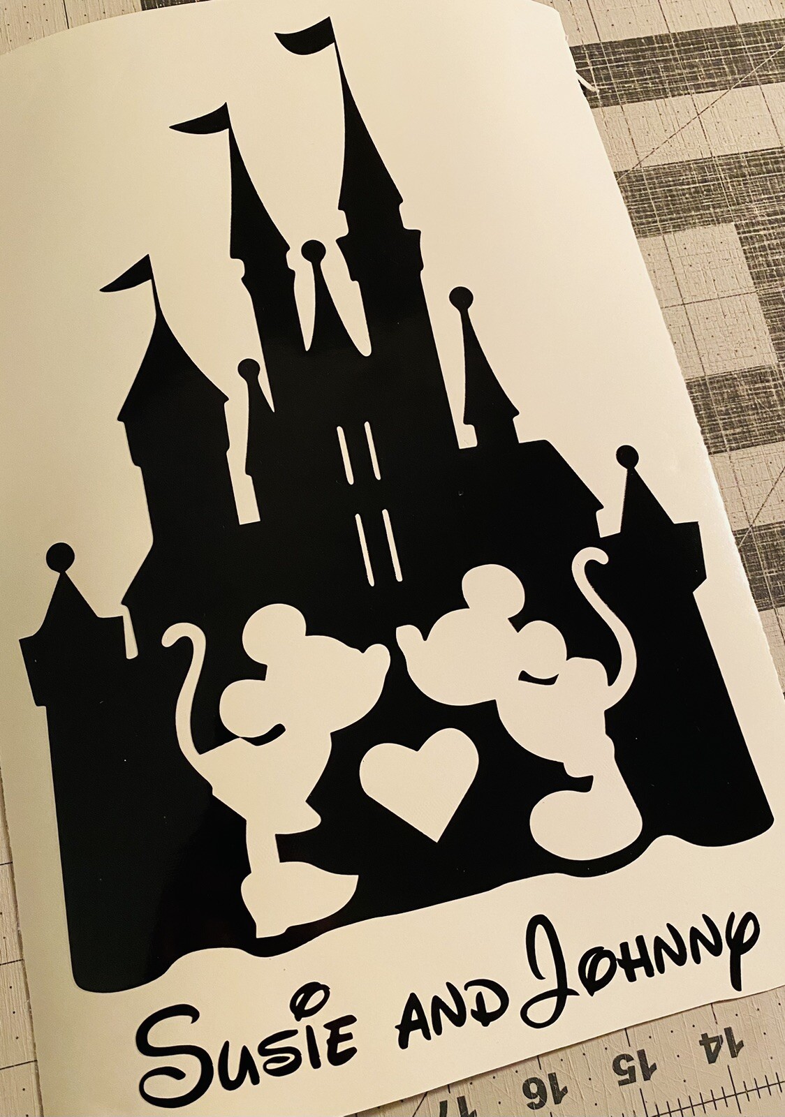 Vinyl Decal for Window – Mickey & Minnie Mouse w/ Cinderella's Castle (Disney)