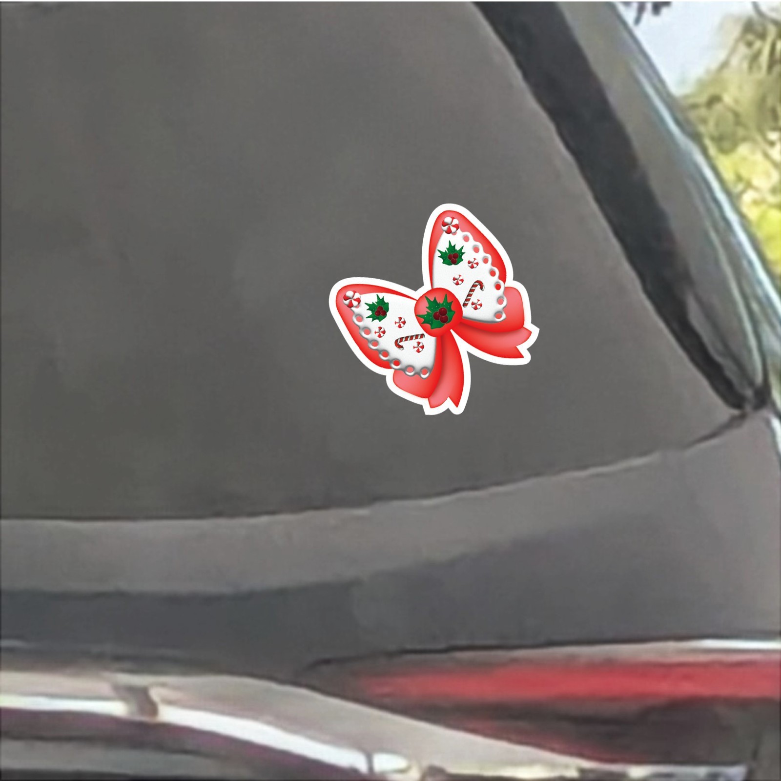 Christmas Candy Cane Bow Vinyl Sticker Cute Holiday Holly Bow Decal Car Bottle