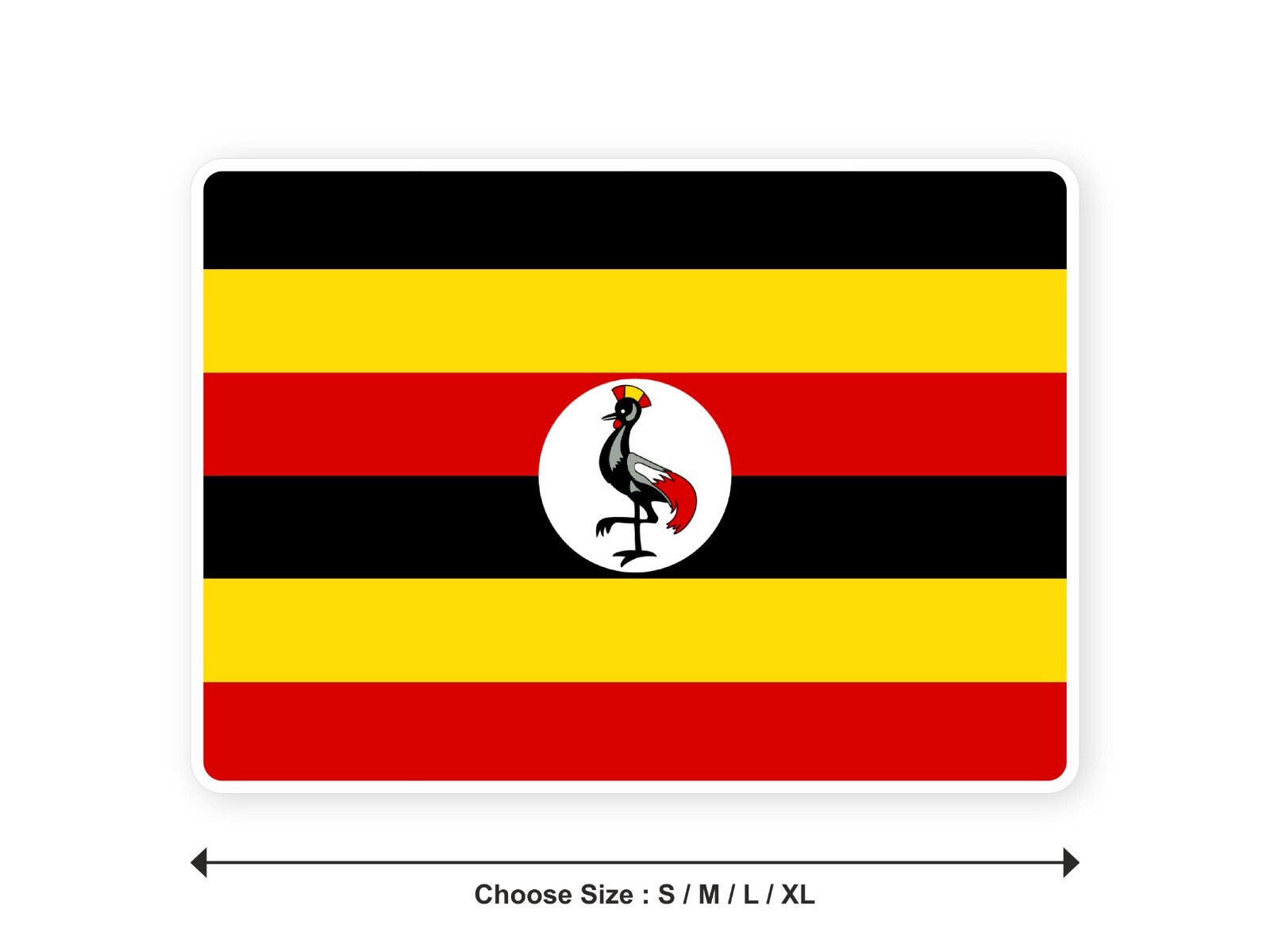 Sticker flag UGANDA Ugandan 3,9′′(S) -11′′(XL) decal white border