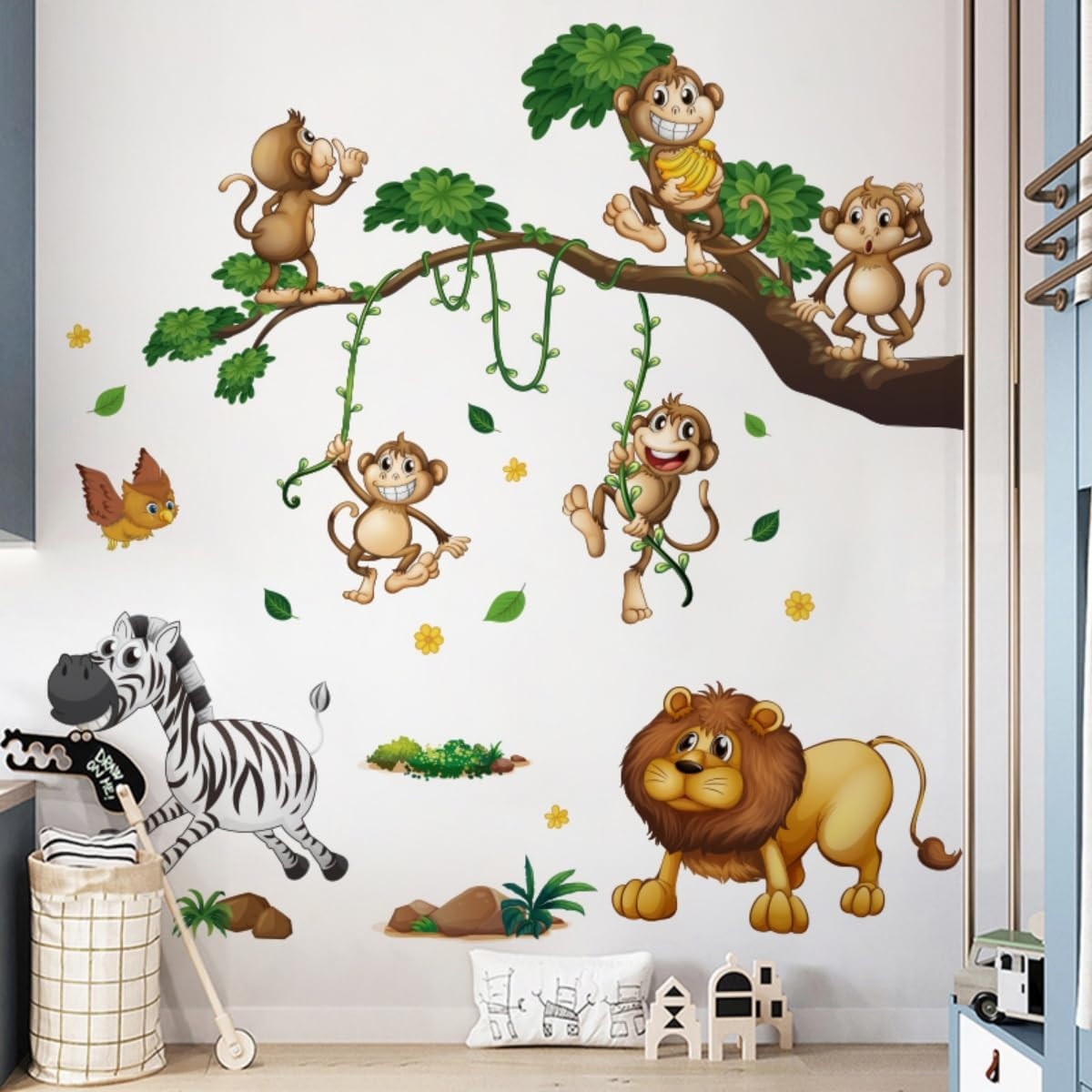 Jungle Animals Wall Decals – Peel & Stick Tree Stickers for Nursery